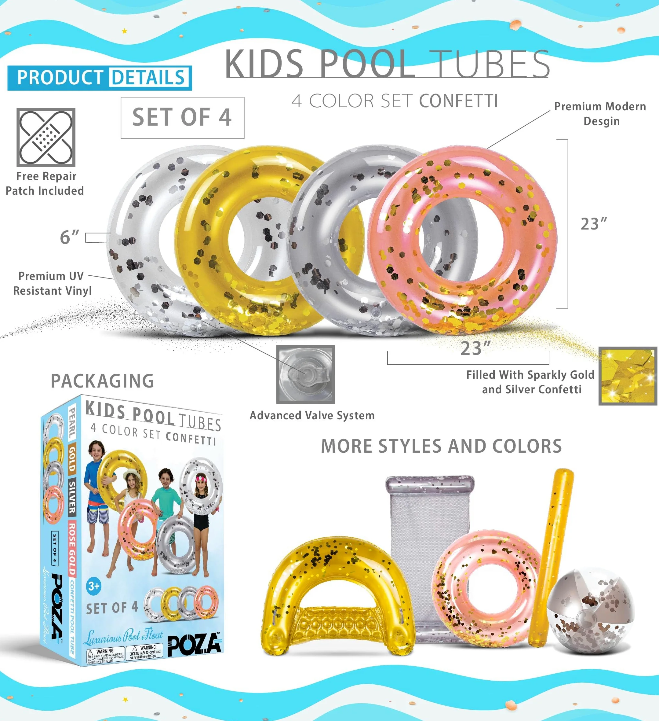 CoTa Global Flotador inflable para alberca, tubo de confeti, anillo de natación de alta calidad, flotador de vinilo resistente para la playa, fiesta, vacaciones, resistente a los rayos UV, fiesta en