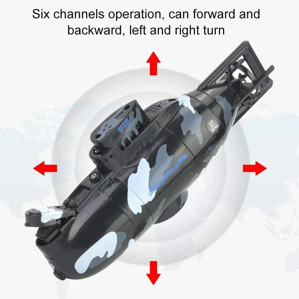 Submarino Control Remoto, Juguete Militar Mini Simulación para Niños Mayores de 8 Anos - Submarino RC 6 Canales, Ideal para Educación Stem, Regalos y Juegos al Aire (Negro)