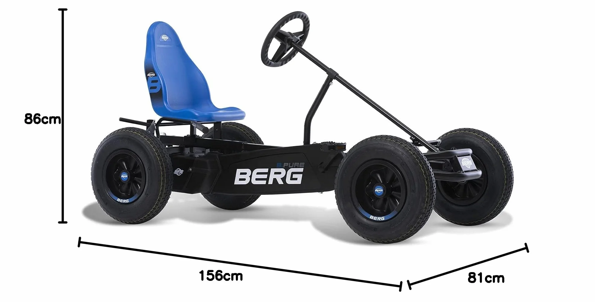 BERG Kart a Pedales XL B.Pure Blue BFR | Azul, a partir de 5 años, freno BFR (adelante, atrás, frenado), cuadro de acero resistente, asiento regulable