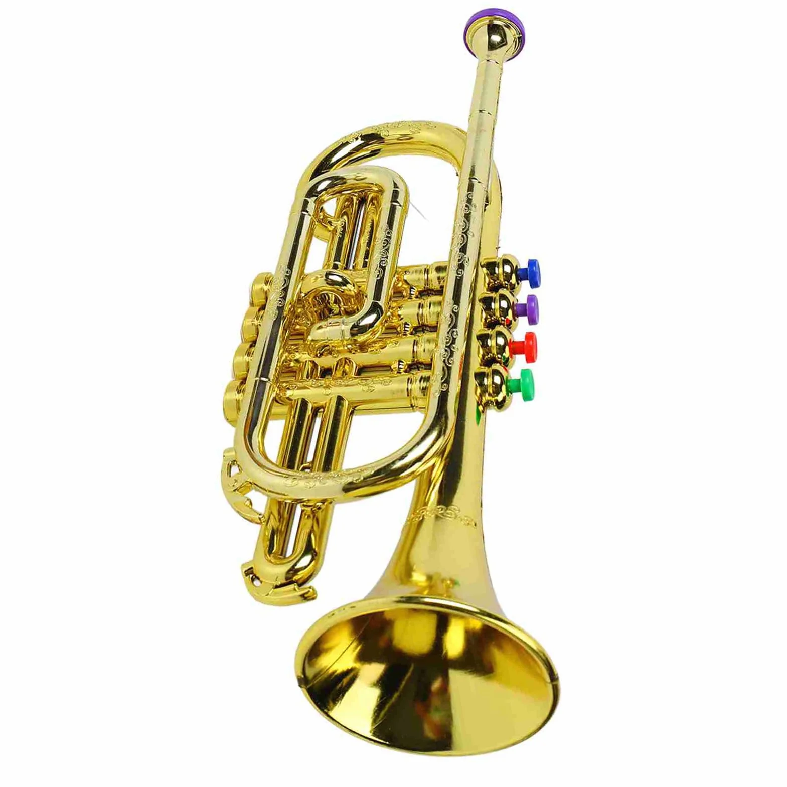 Generic Interesante Juguete de Trompeta Dorado para Niños con 4 Teclas de Colores para Niños, Sonido de Nota Diferente, Material Plástico Ecológico