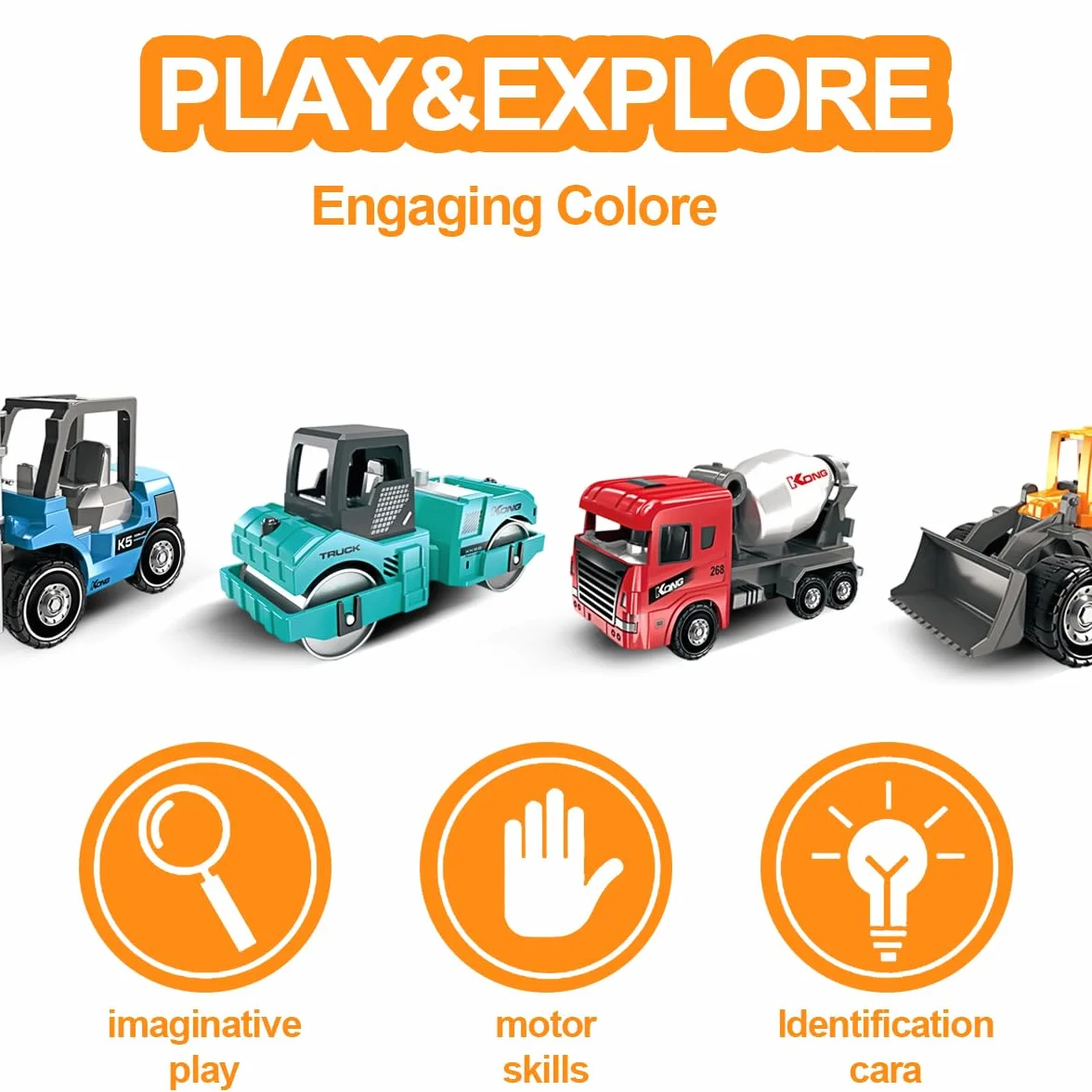 Camiones de Construcción Juguetes, 6PCS Camiones Juguetes, Mini Coches Vehículos de Construcción, Set de Vehículos Push and Go con Grúa, Excavadora, Educación Regalos