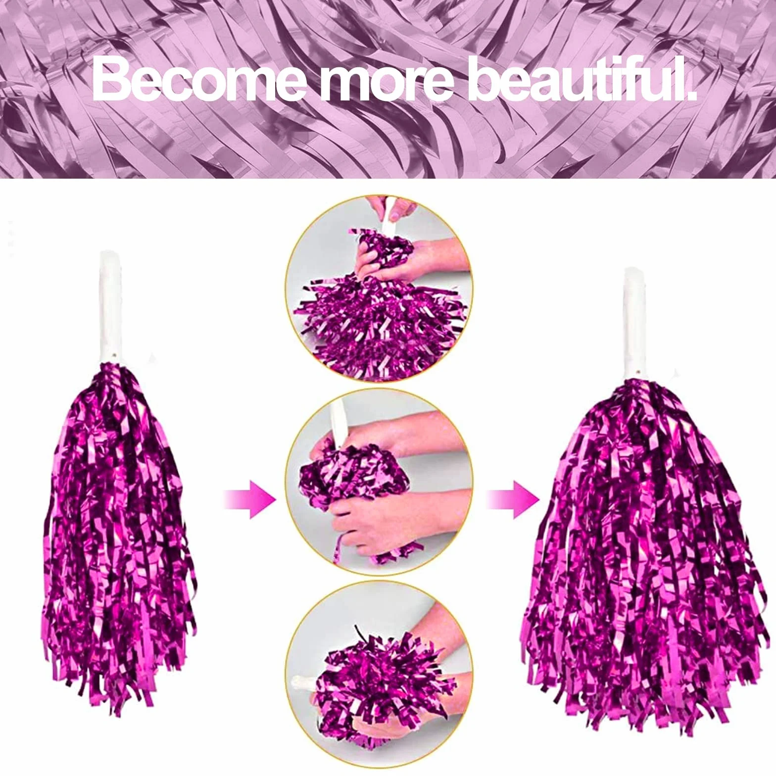 Cheerleader Pom Poms 12 Piece 6 Colours Cheerleading Pompoms for Kids Aerobics Dance Sports Team Spirit