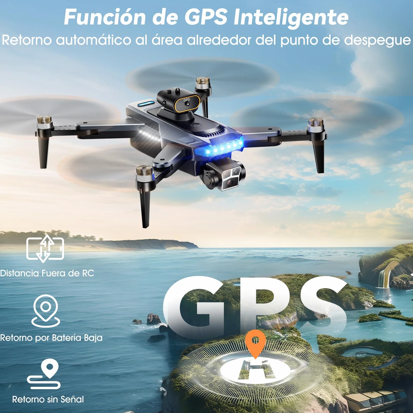Dron con Cámara 4K GPS Motor Sin Escobillas 54 Min Vuelo 3 Baterías Plegable <249g Negro