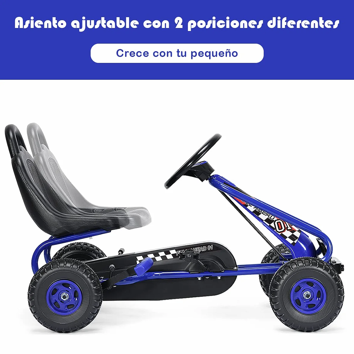 COSTWAY Go Kart de Pedales para Niños con 4 Ruedas Antideslizantes Asiento Envolvente y Freno de Mano, para Niños y Niñas (Azul)