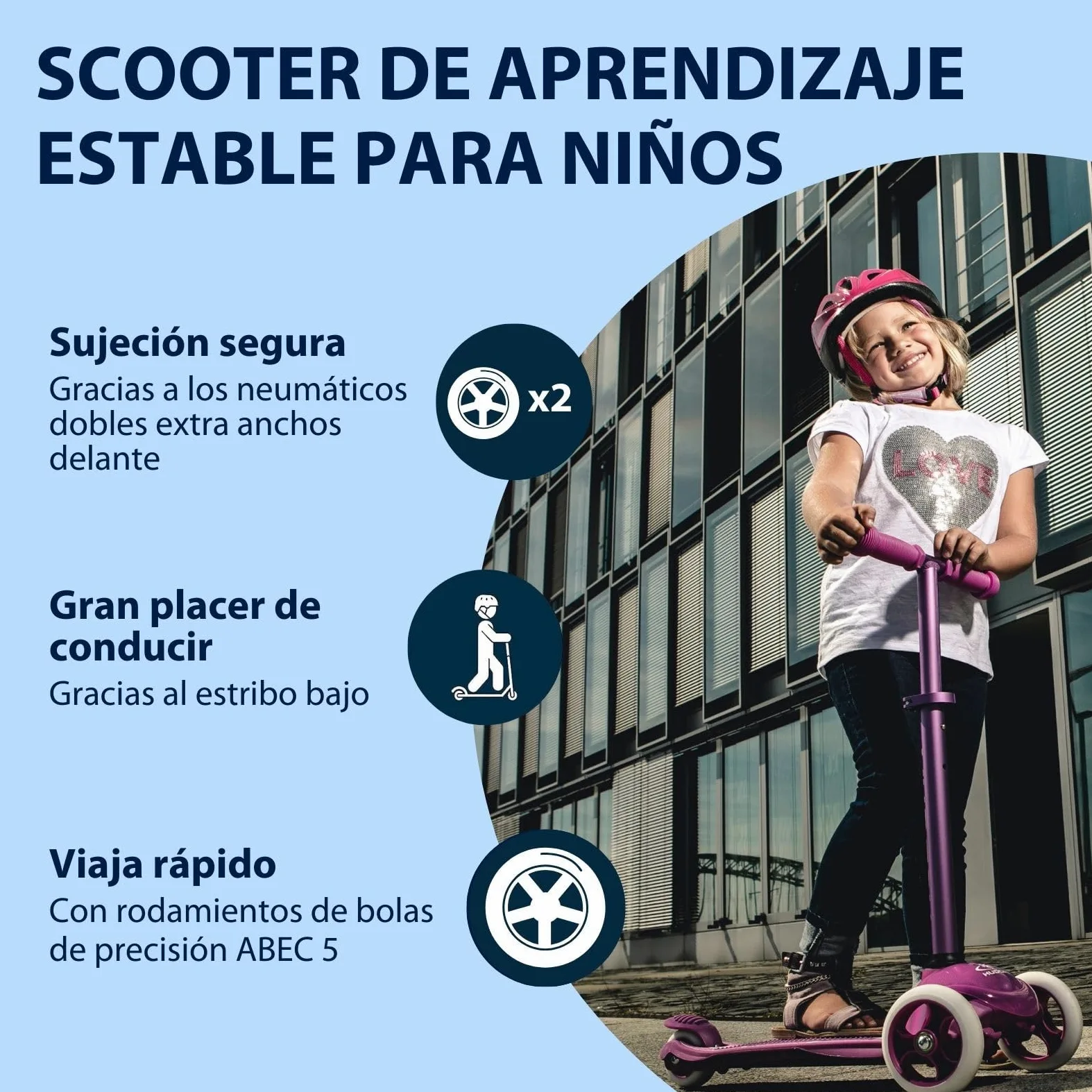 HUDORA Scooter Flitzkids 2.0 I Patinete para niños resistente con amplia plataforma I Scooter de tres ruedas mini ajustable en altura y portátil para hasta 50 kg I Patinete de aluminio para niños