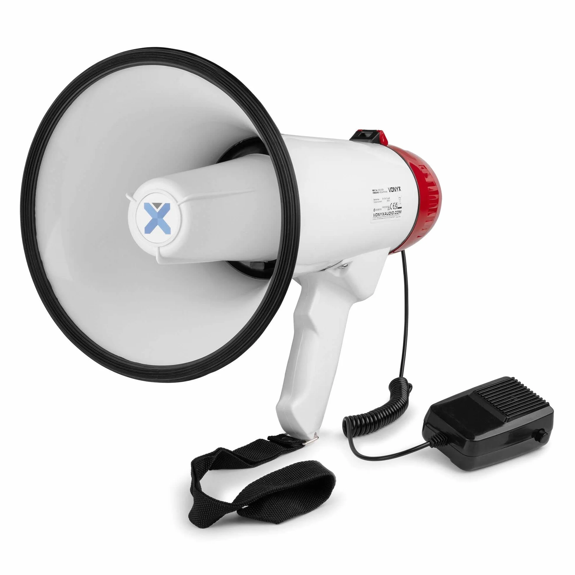 Vonyx MEG045 Megáfono 45W Bluetooth USB Micro SD Grabación Sirena Alcance 1000m Portátil