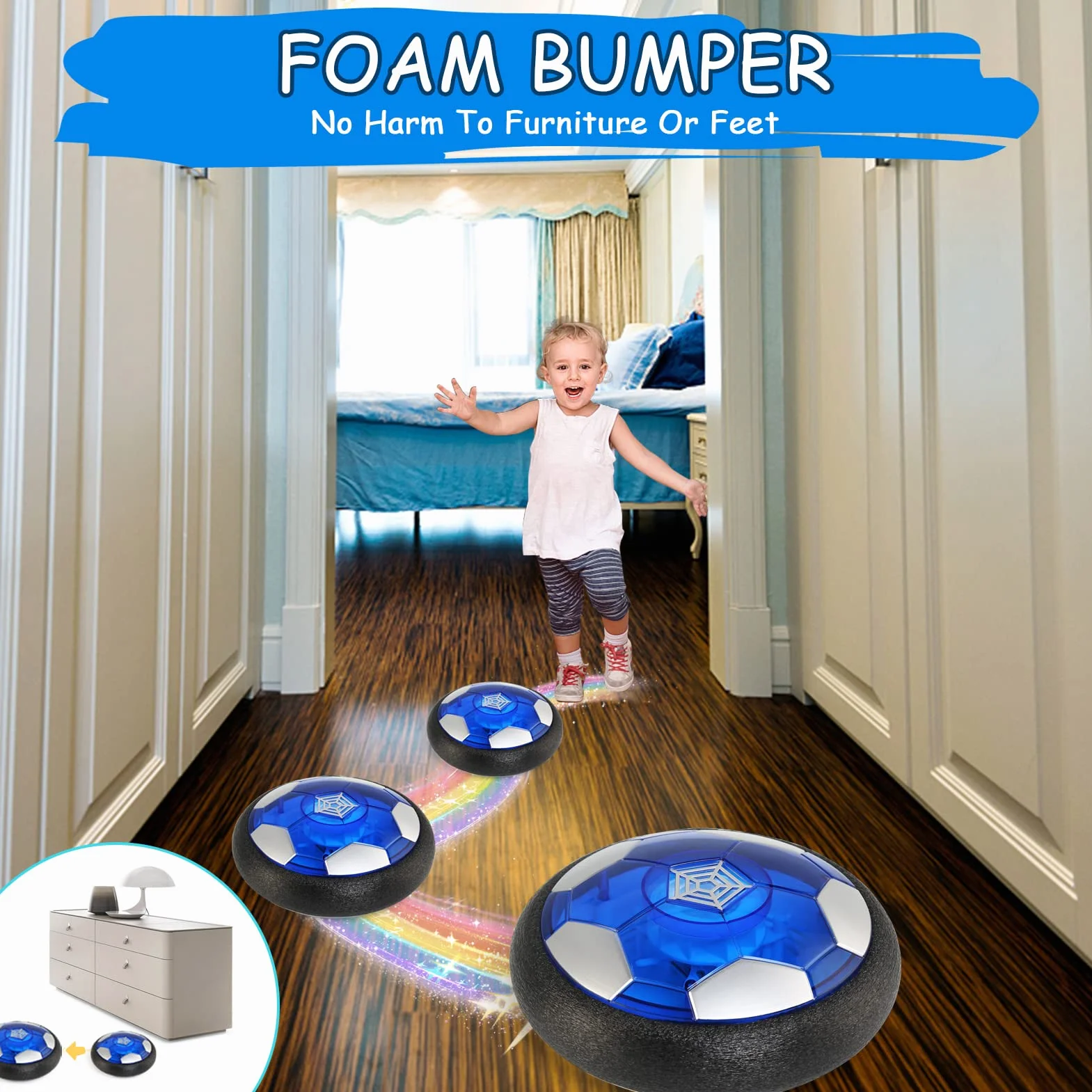 Balón Fútbol Flotant,Recargable Pelota Futbol Juguetes Niños 3 4 5 6 7 8 Años, Air Power Soccer con Protectores de Espuma Suave y Luces LED Futbol Juguete para Regalos Cumpleaños Navidad