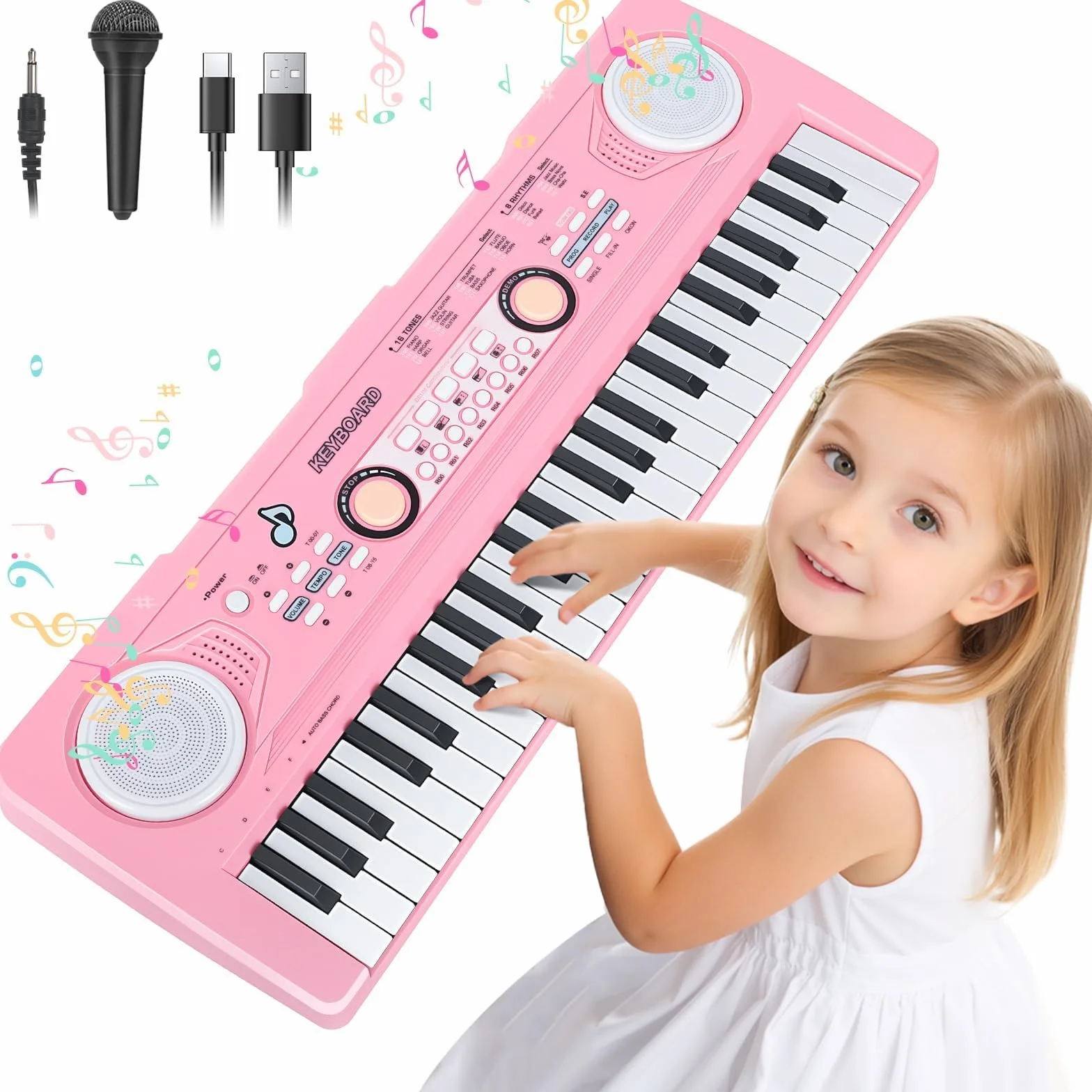 Piano Teclado Infantil Juguetes para Edades 3-5 49 Teclas Teclados Electrónicos con Micrófono Juguete Musical Regalos para Niños y Niñas de 3 4 5 6 7 Años