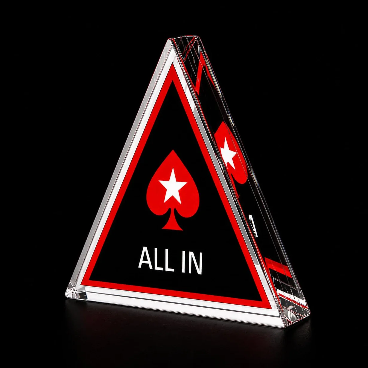 All in Poker Button Dealer triángulo All in botón Poker Negro y Rojo Hecho de Cristal Vidrio acrílico Stars Pica roja