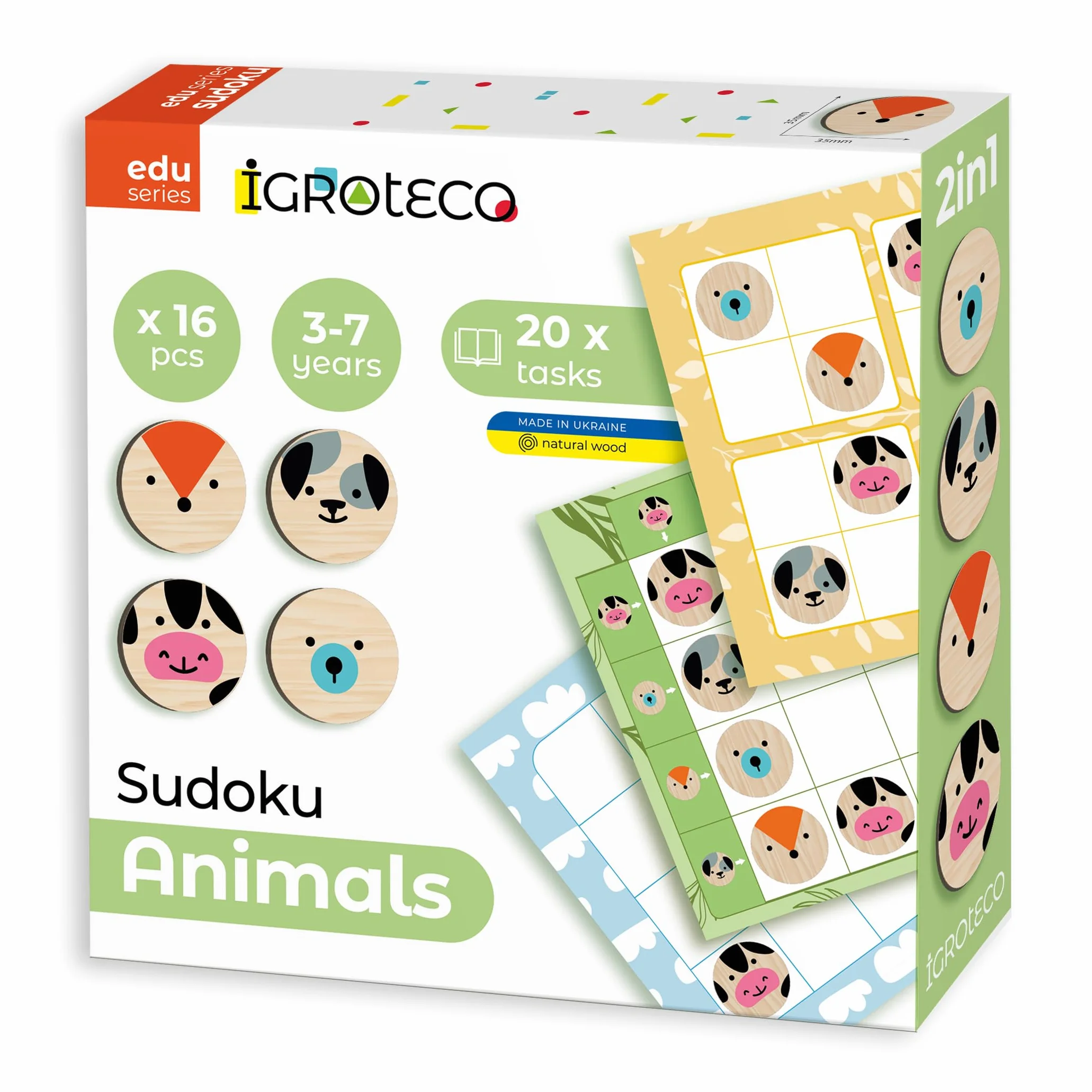 Sudoku Animales de Madera Juego Educativo 4x4 20 Tareas a Partir de 3 Años