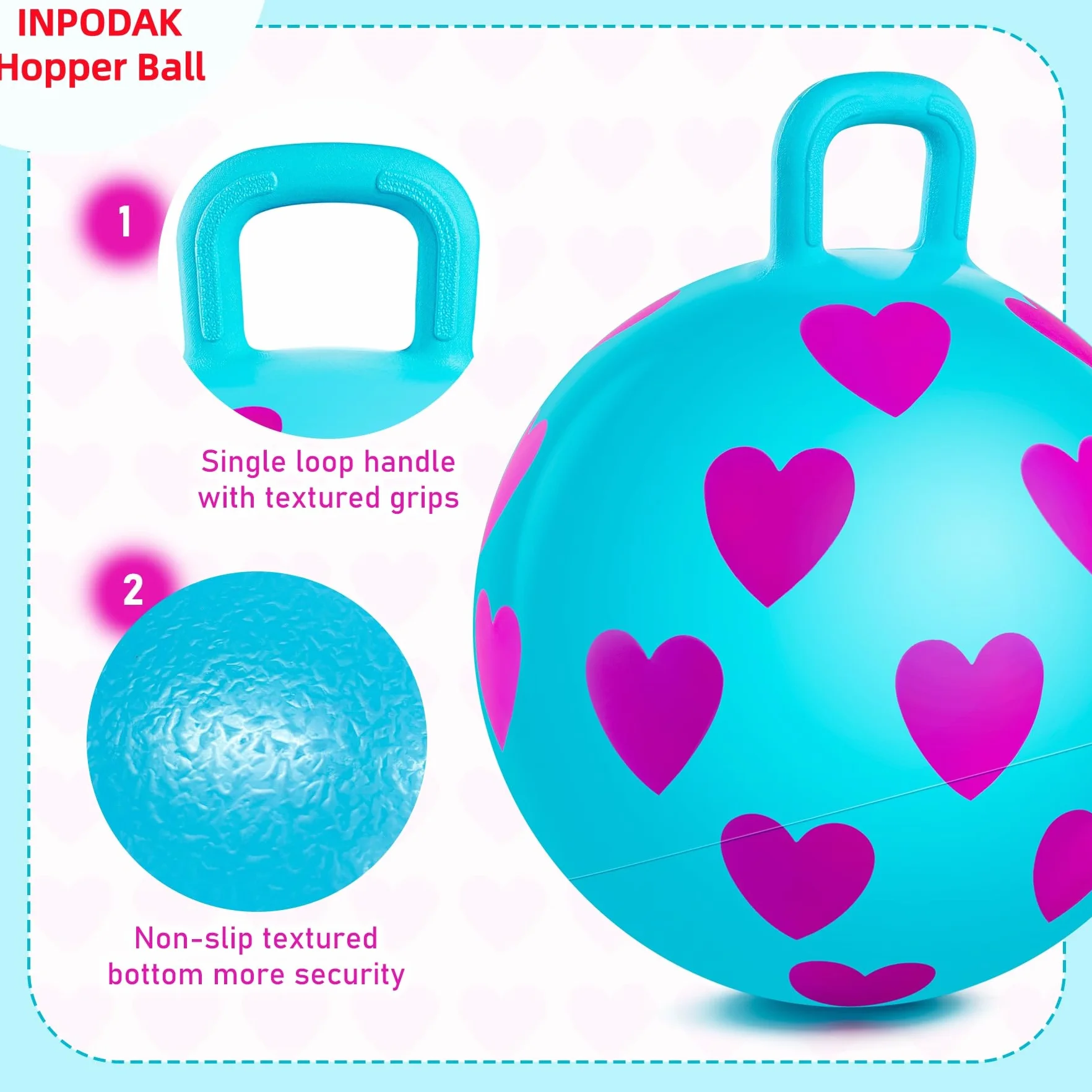 INPODAK Pelotas Saltarinas para Niños 40cm Pelota Saltarina con Asa Bola Hopper de 15 Pulgadas Resistente hasta 100 kg Pelotas Saltarinas Inflables Space Hopper para Niños de 3 a 6 Años