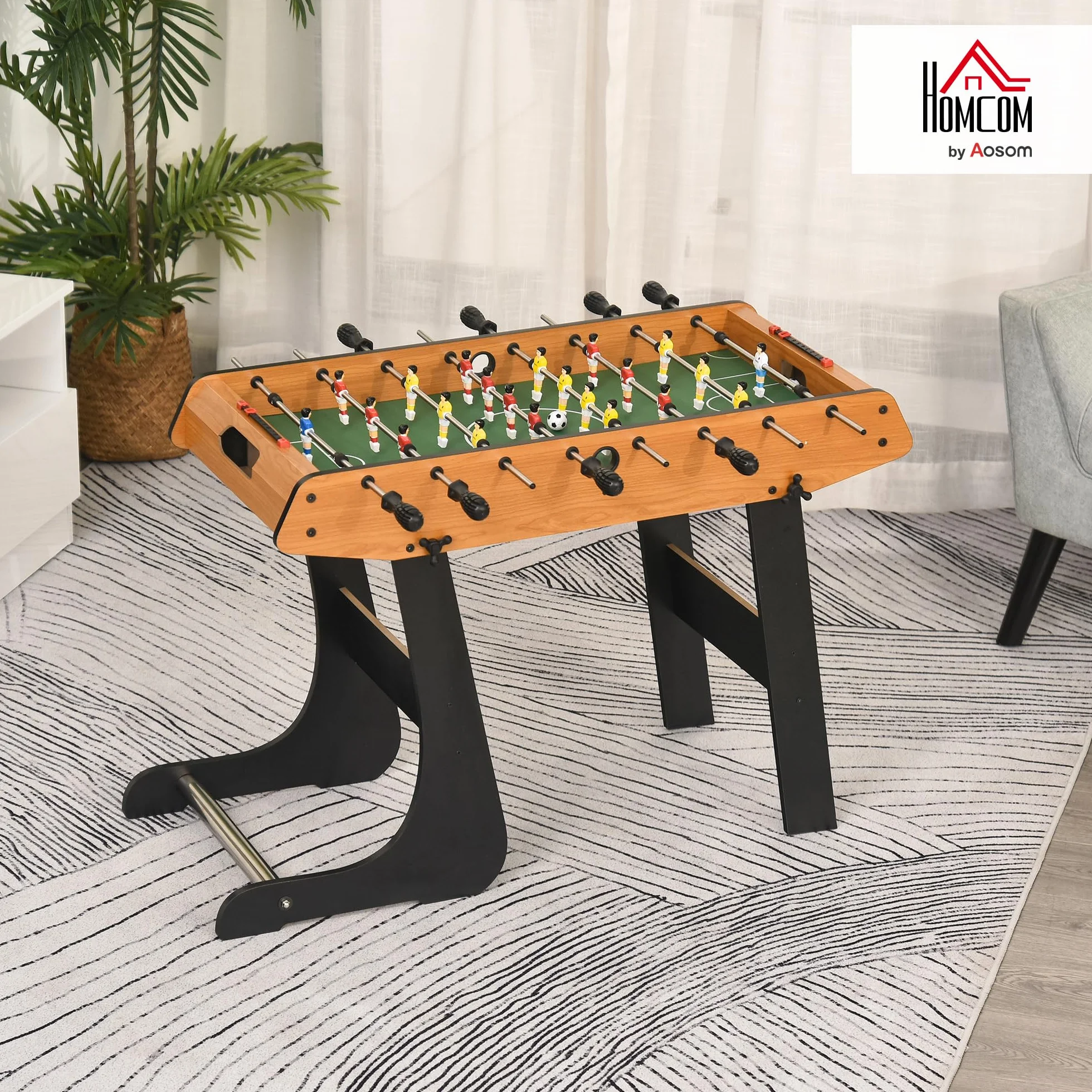 HOMCOM Futbolín Plegable, Juego de Mesa de Fútbol con 22 Jugadores y 2 Contadores, Futbolín para Niños y Adultos, 98x42x62,5 cm, Negro y Natural