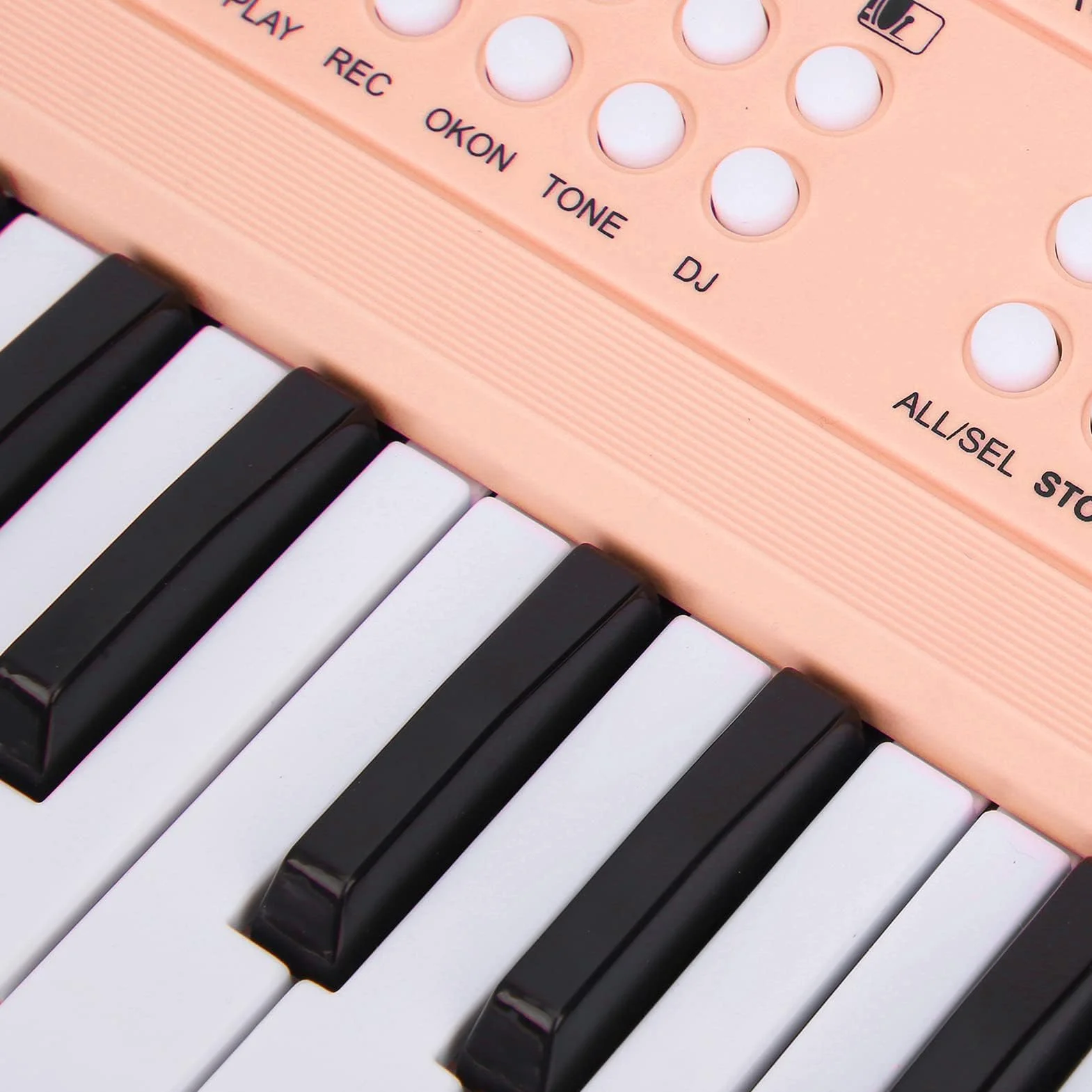Ejoyous Teclado Piano eléctrico de 37 teclas, teclado musical portátil para principiantes con función de grabación, micrófono incluido, teclas blancas y negras, alimentación de batería USB AA (rosa)