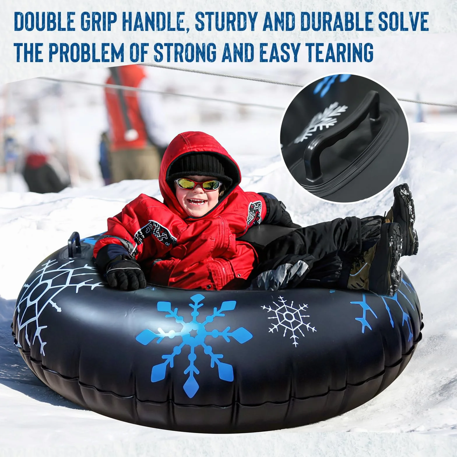 Tubo de nieve inflable de 45 pulgadas con asas, 0.6 mm de grosor, trineo resistente para niños y adultos