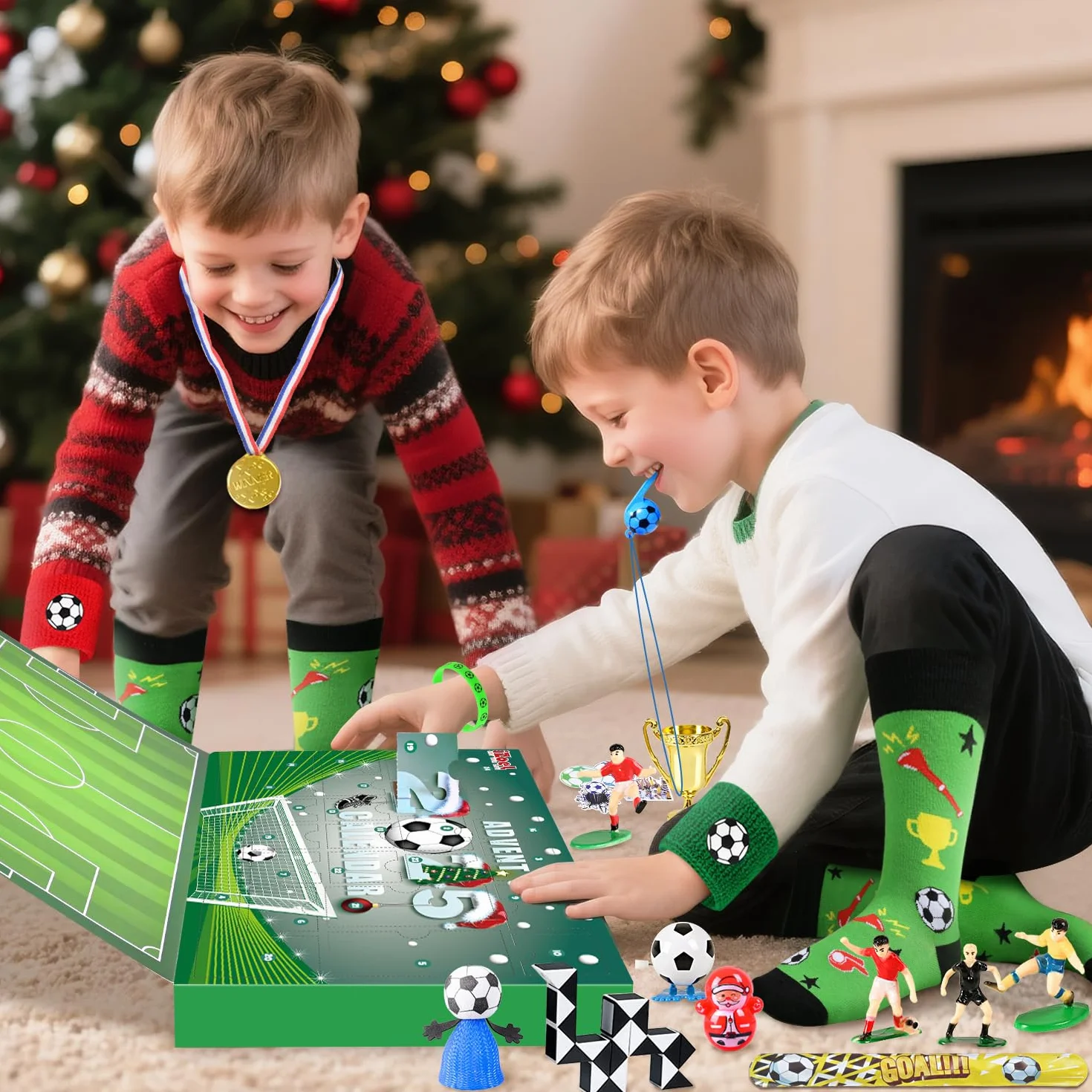 iZoeL Adviento Calendario 2025 Fútbol Copa Mundial 24 juegos Temáticos Adviento Calendario Copa Mundial 24 Días Llenos Sorpresas Calendario De Adviento Fútbol Divertido Niños Familia (Verde)