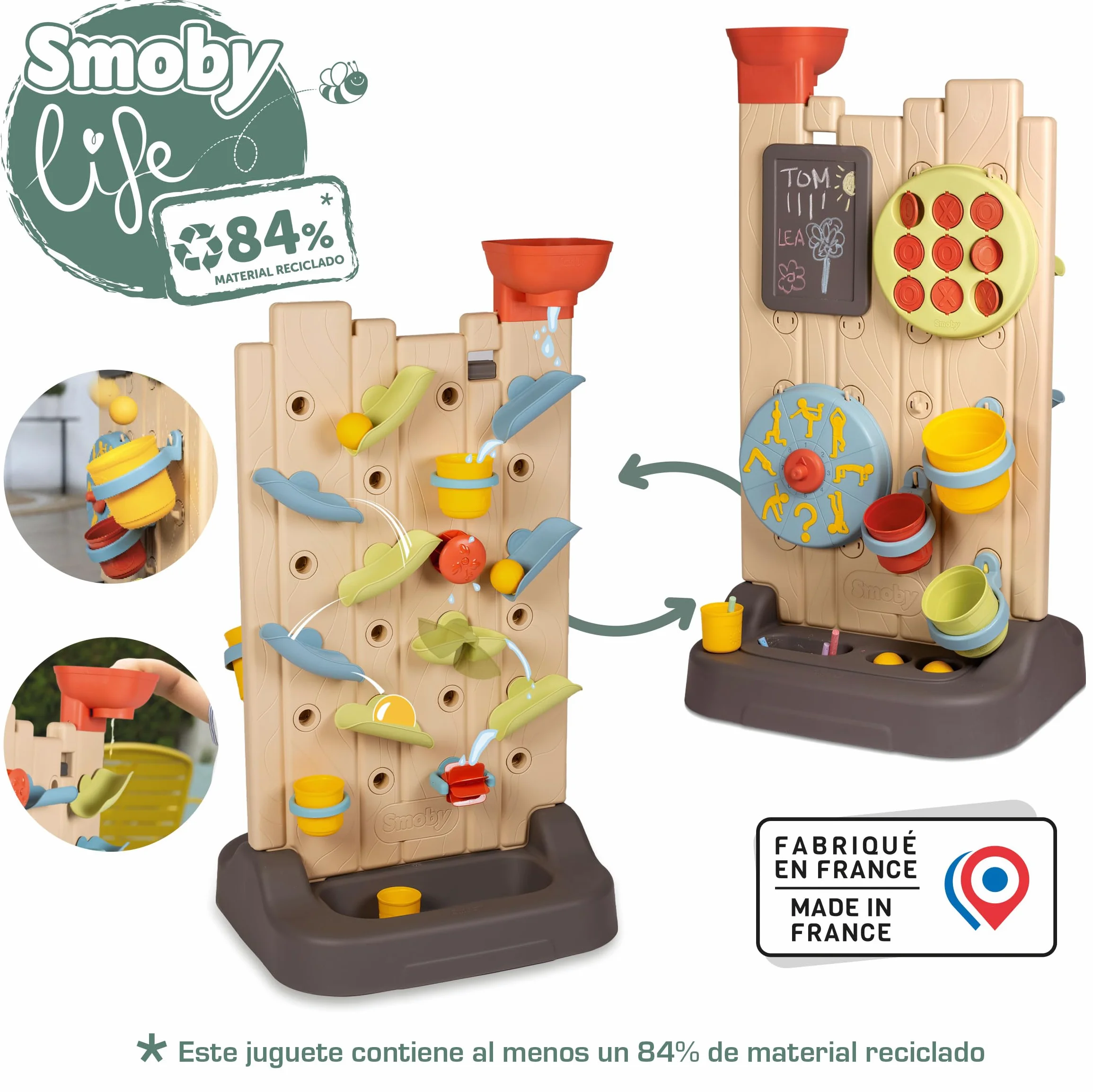 Smoby Life Muro de Actividades - Doble Cara con 6 Juegos y 29 Accesorios, 84% Material Reciclado y Protección UV, para Interior y Exterior, A Partir de 2 Años (7600840301)