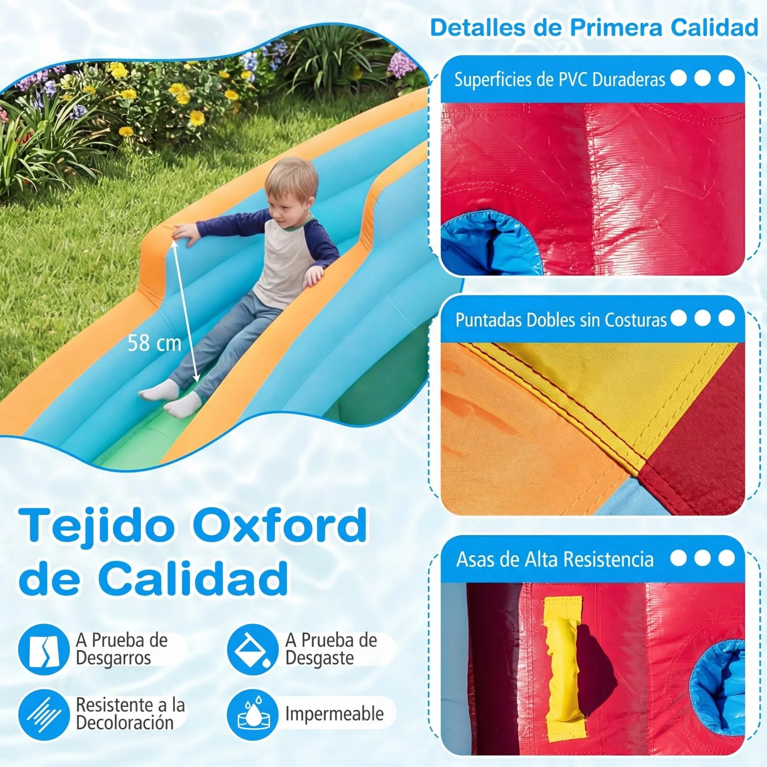 COSTWAY Castillo Hinchable Niños con Tobogán AcuáTico, Parque Infantil Inflable con Bolas Oceánicas, Fútbol, Baloncesto, Muro de Escalada, Aro, Portería y Cañón de Agua para 3 a 12 Años (Sin Soplador)