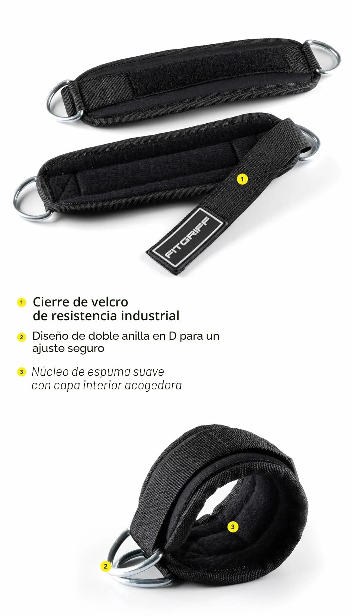Fitgriff Tobilleras Poleas Gym V3 (2 Piezas) - Correas Tobillo Gimnasio para Patadas Gluteos, Fitness
