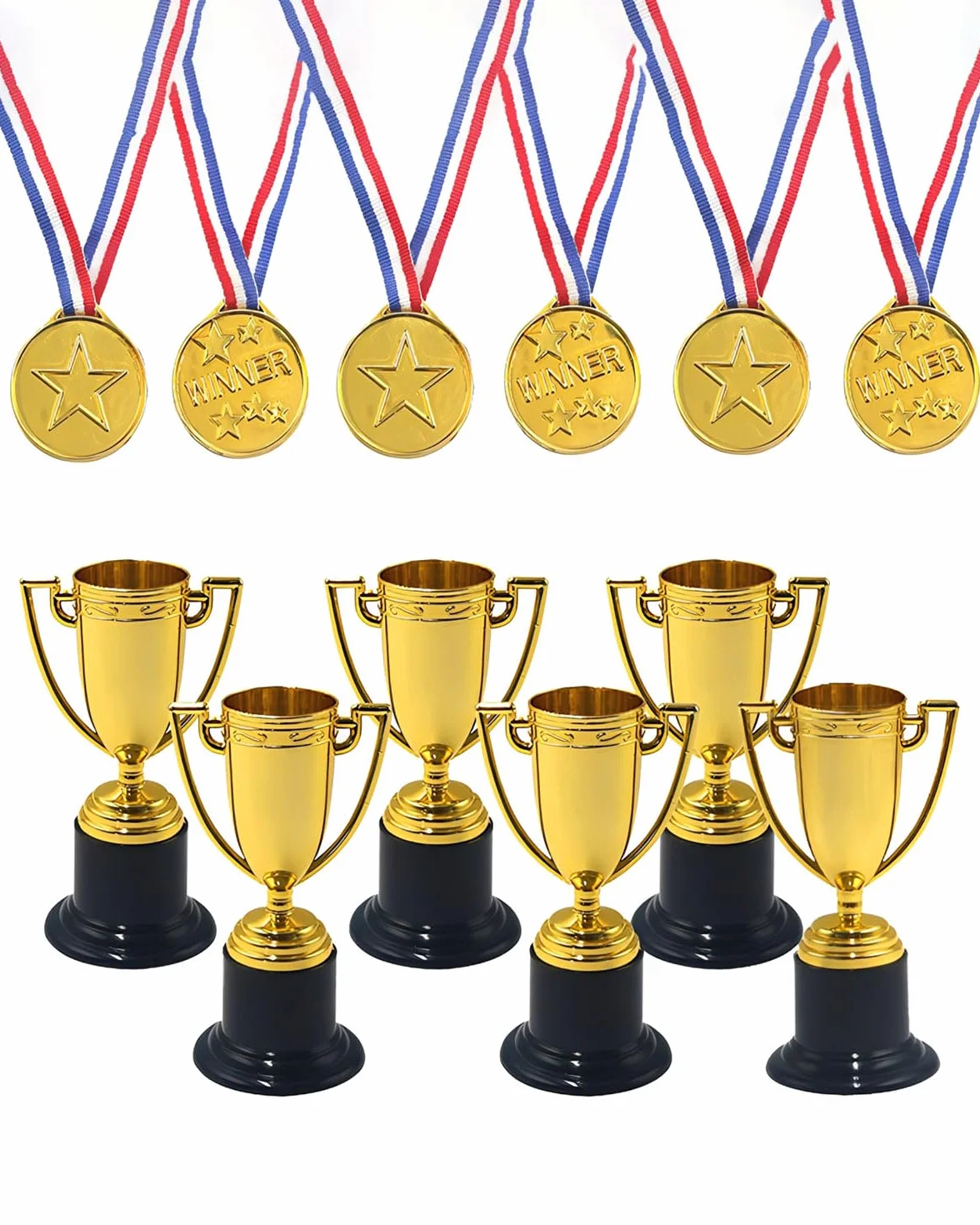 Trofeos infantiles GRETY 6 medallas oro mini trofeos cumpleaños deportivos escolares
