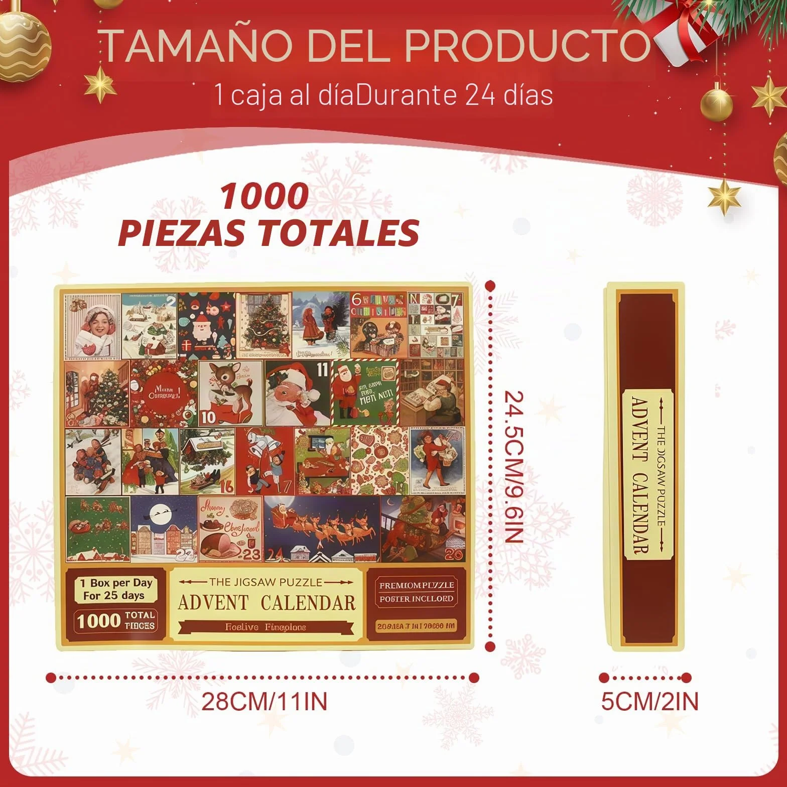 Calendario Adviento, Puzzle Navidad 1000 Piezas con 24 Cajas Sorpresa - Juego Interactivo Calendario Adviento Educativo y Divertido para Niños y Niñas Como Regalo Familiar