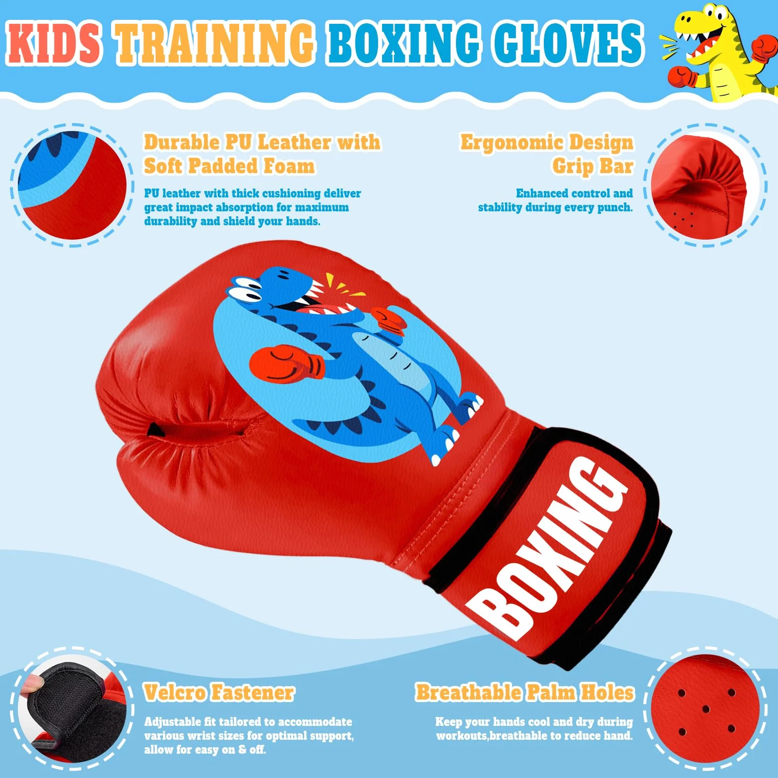 Guantes Boxeo Niños 4 oz para Entrenamiento y Sparring MMA Muay Thai Kick Boxing Edad 5-12 Años