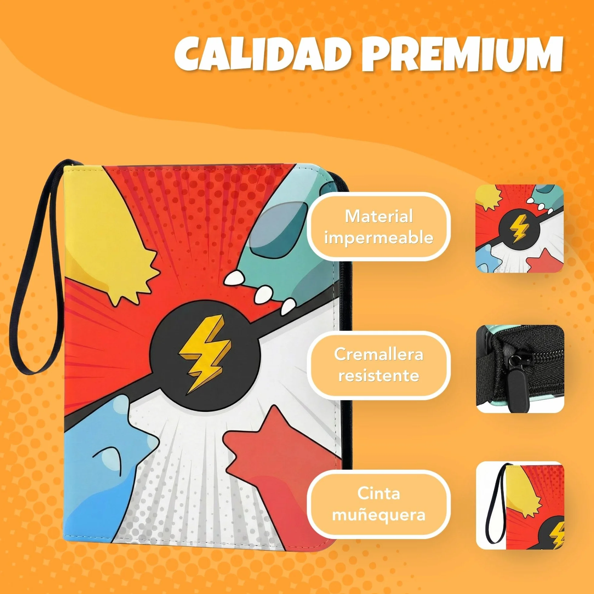 Álbum Cartas para Pokémon – 1080 Cartas, 60 Páginas y 9 Bolsillos – Card Binder Grande con Cremallera – Carpeta para Cartas TCG con Archivador Impermeable y Doble Cara