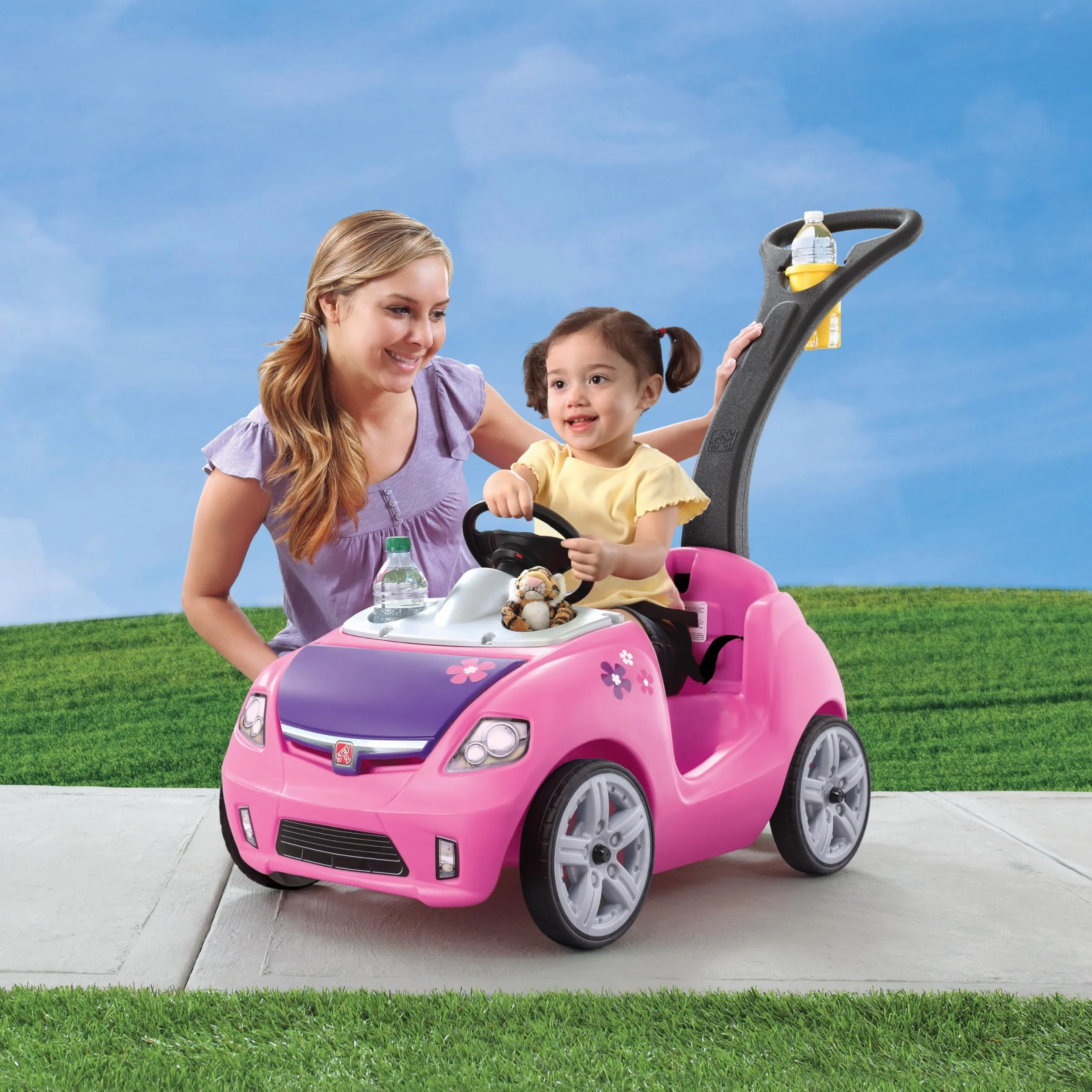 Step2 Whisper Ride Coche para ninos en Rosa | Carro Infantil con Barra de Empuje | Vehiculo para ninos/Juguete a Partir de 1.5 Anos
