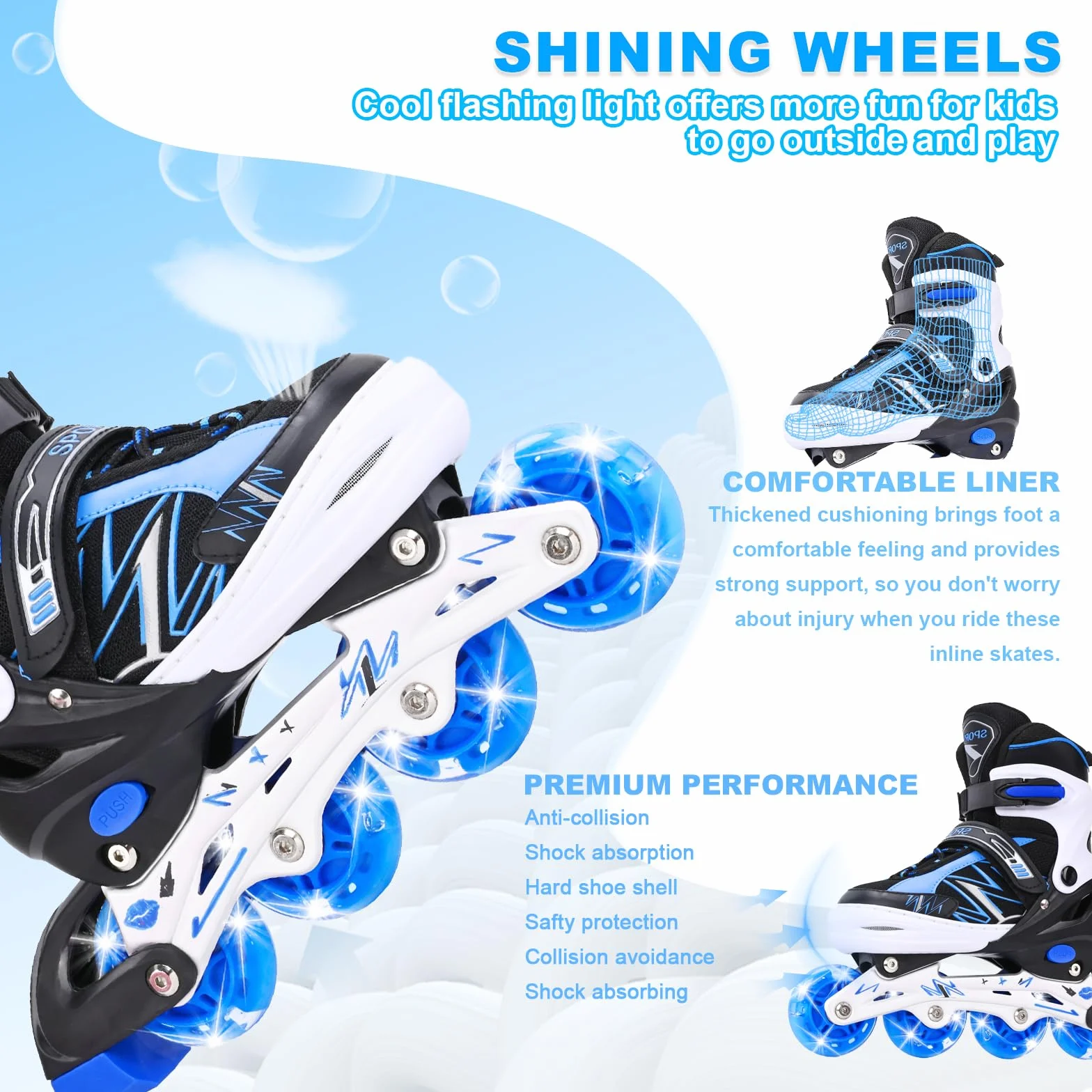 Patines en línea Ajustables para niños con Ruedas de iluminación, Principiantes, Juegos al Aire Libre