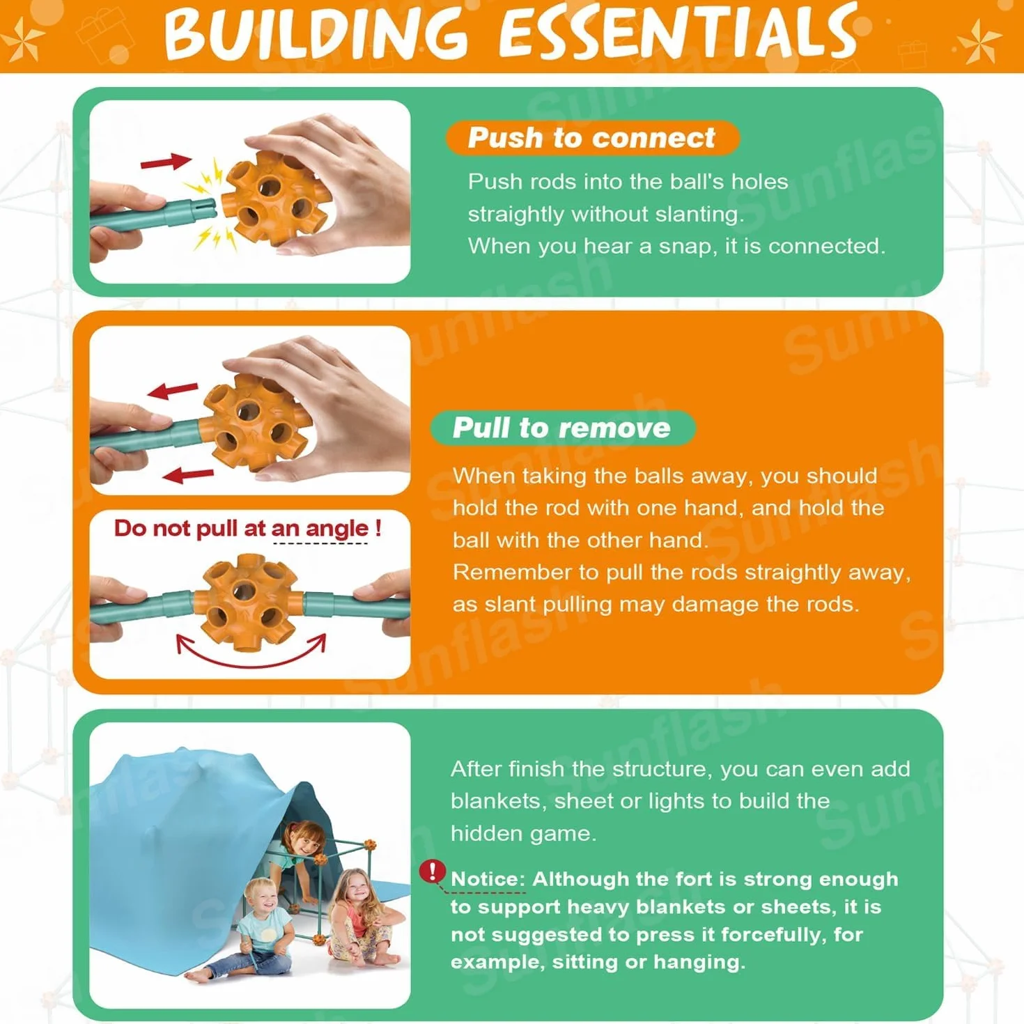 Kit de Construcción Fuertes, DIY Puzzle Casa Juguete, 140Pcs Juguetes Educativos, Bricolaje Construcción, Castillos Túneles, Jugar Tienda de Campaña, Casa Regalo para 3+ Años(Excluyendo paño Suave)