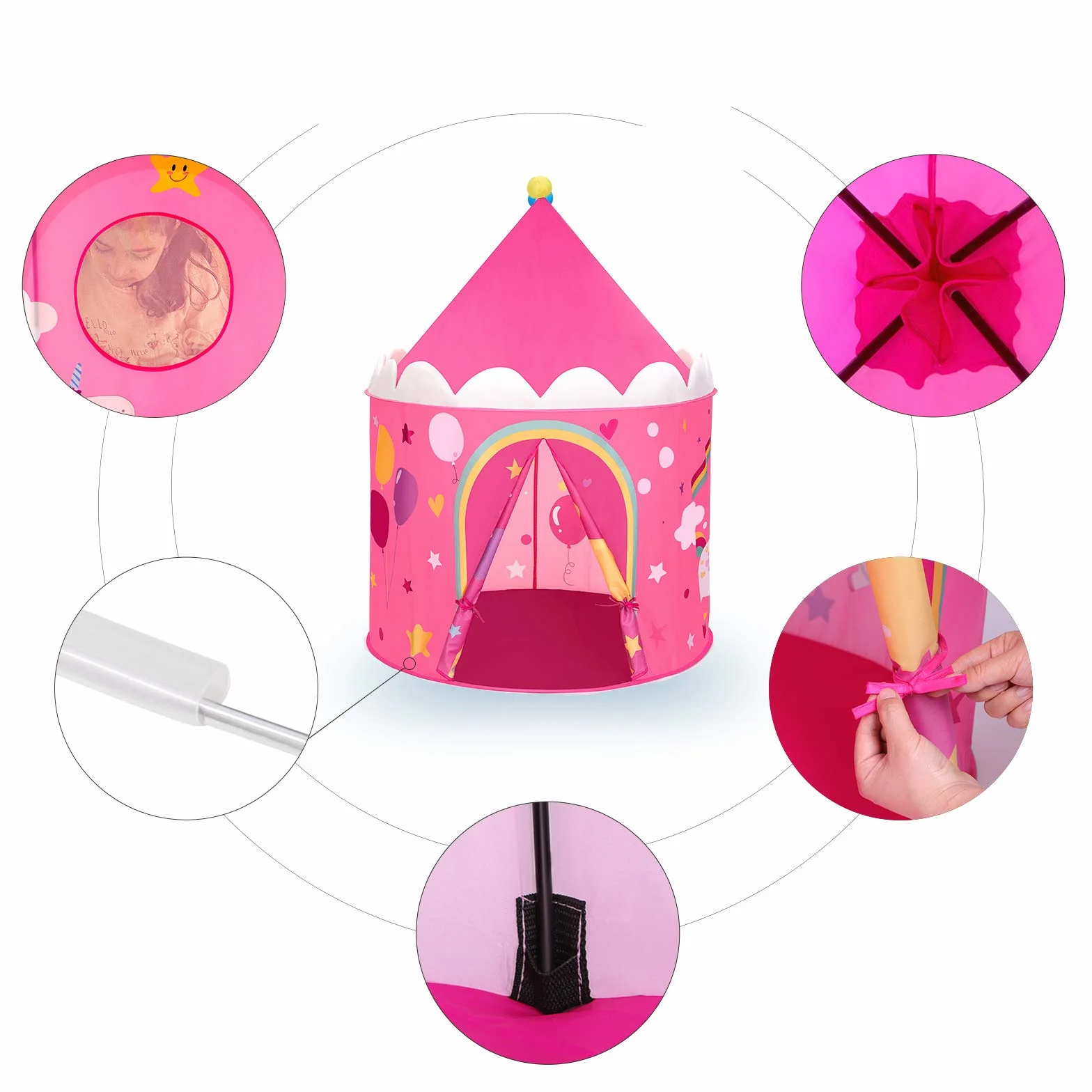 SONGMICS Tienda para Niños, Carpa Infantil, Castillo de la Princesa, Pop Up, Regalo para Niños, para Interior y Exterior, Bolsa de Transporte, Rosa y Amarillo LPT04PY