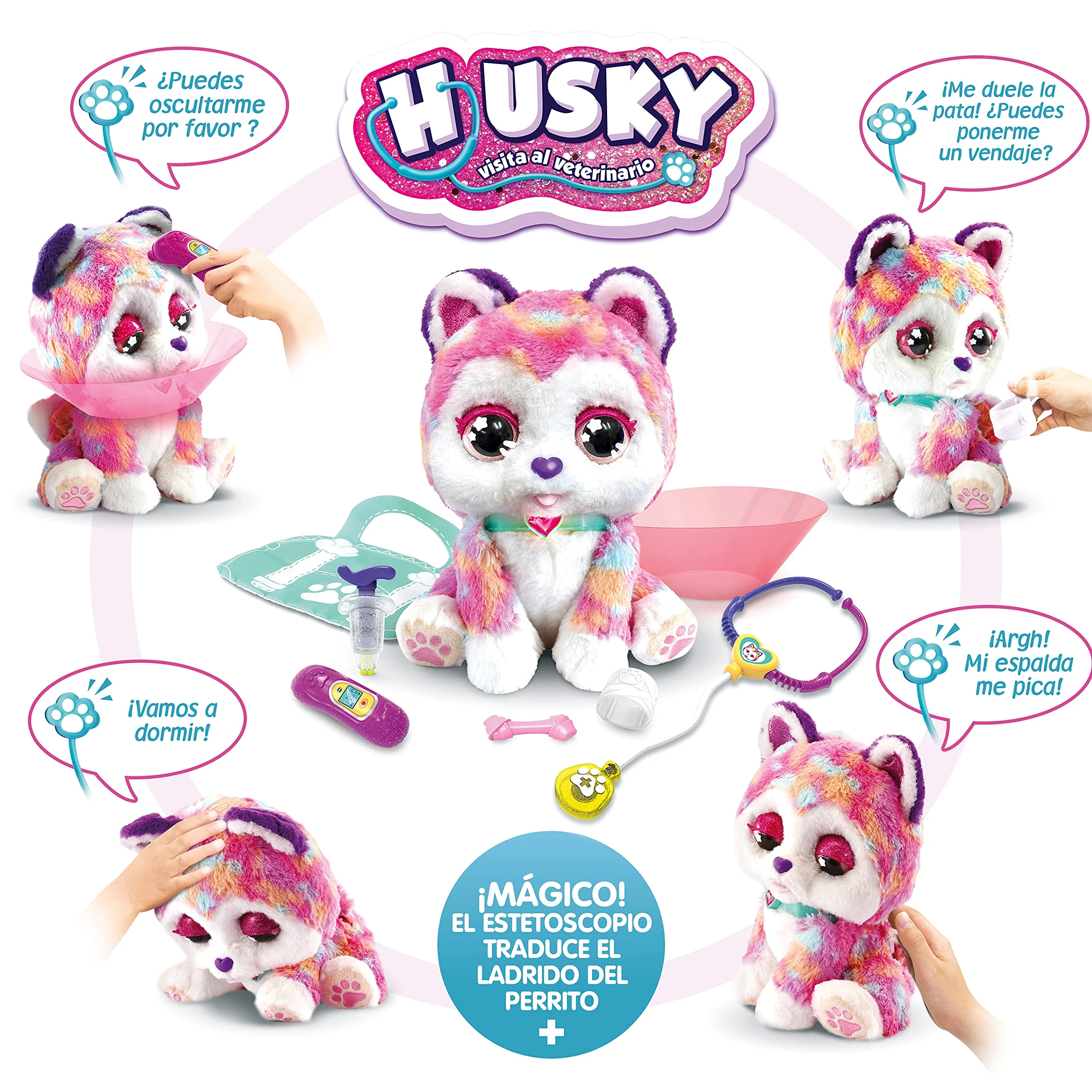VTech - Husky Visita al Veterinario, Peluche Interactivo, Juguete para niños +3 años, más de 100 Combinaciones de Sonidos y Movimientos, versión ESP (3480-529722)