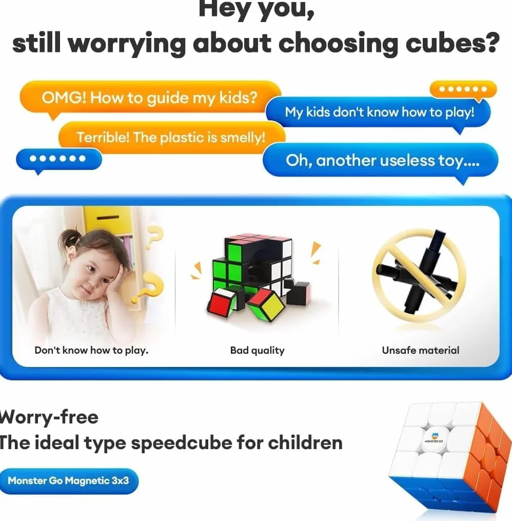 Monster Go Cubo Mágico Magnético 3x3 Speed Cube, MG 356-EDU Cubo de Velocidad con 48 Imanes - Rotación rápida y Suave, Resistente y Duradero, Profesional Original Iman-tado Puzzle (Sin Pegatinas)
