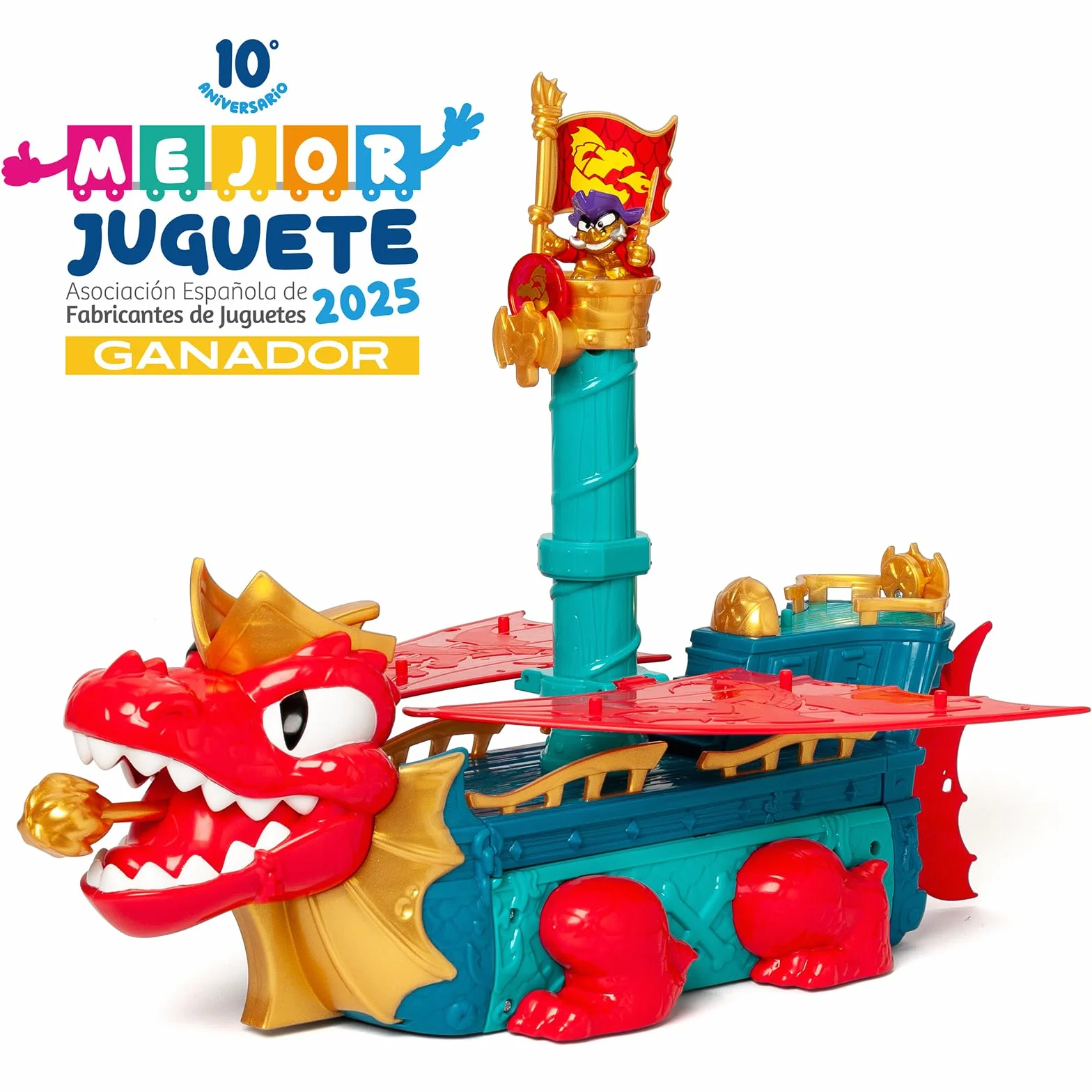 PIRATIX Dragon Ship – Barco Dragón de Piratix Todo Terreno 3 en 1: Tierra, Mar y Aire. Contiene 1 Barco Dragón, 1 Piratix Exclusivo, 1 Tesoro Exclusivo, 1 Bandera y 1 proyectil