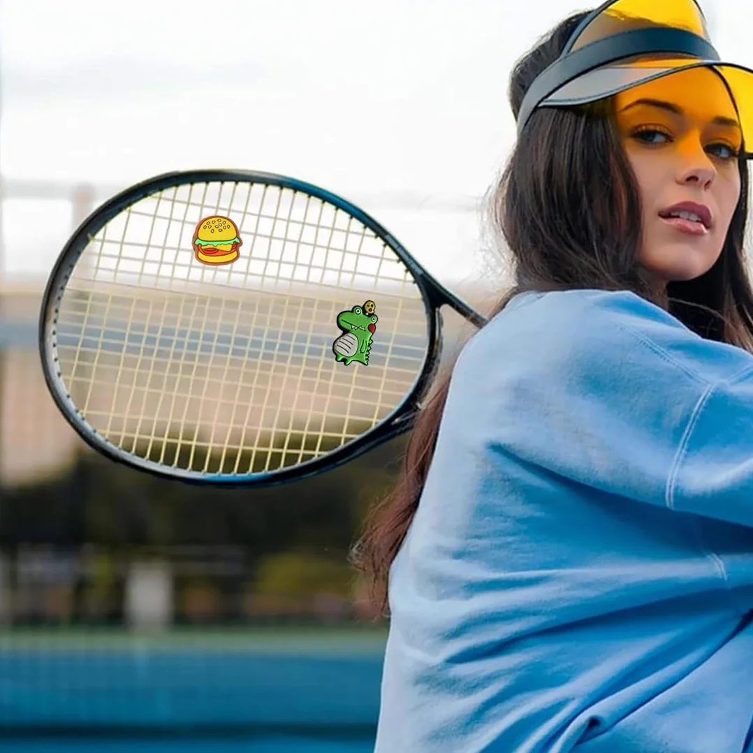 Amortiguadores de silicona para raqueta de tenis, forma de corazón hamburguesa y papas fritas, bádminton