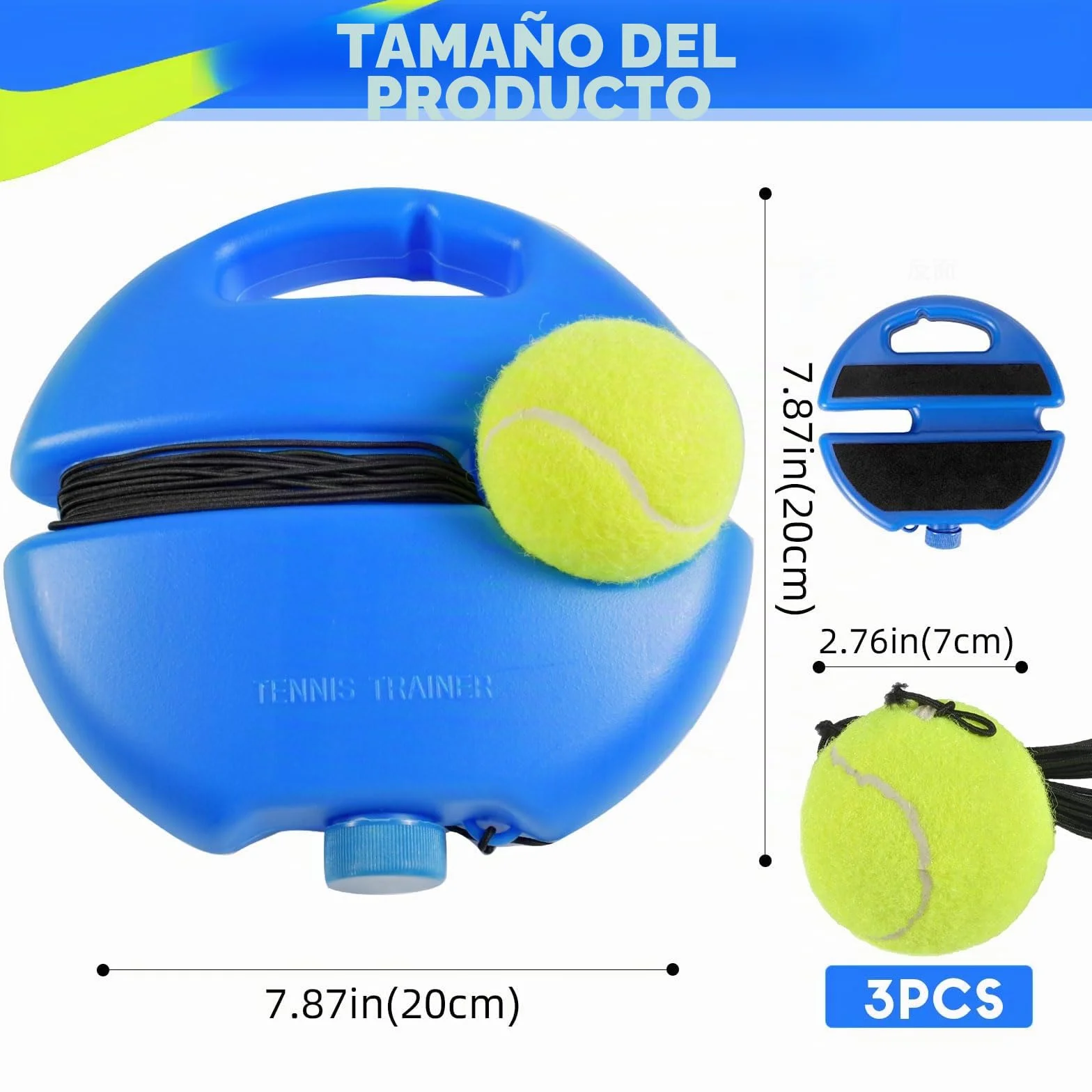Funmo Juego de entrenador de tenis, tabla de base con 2 pelotas de rebote, banda de goma