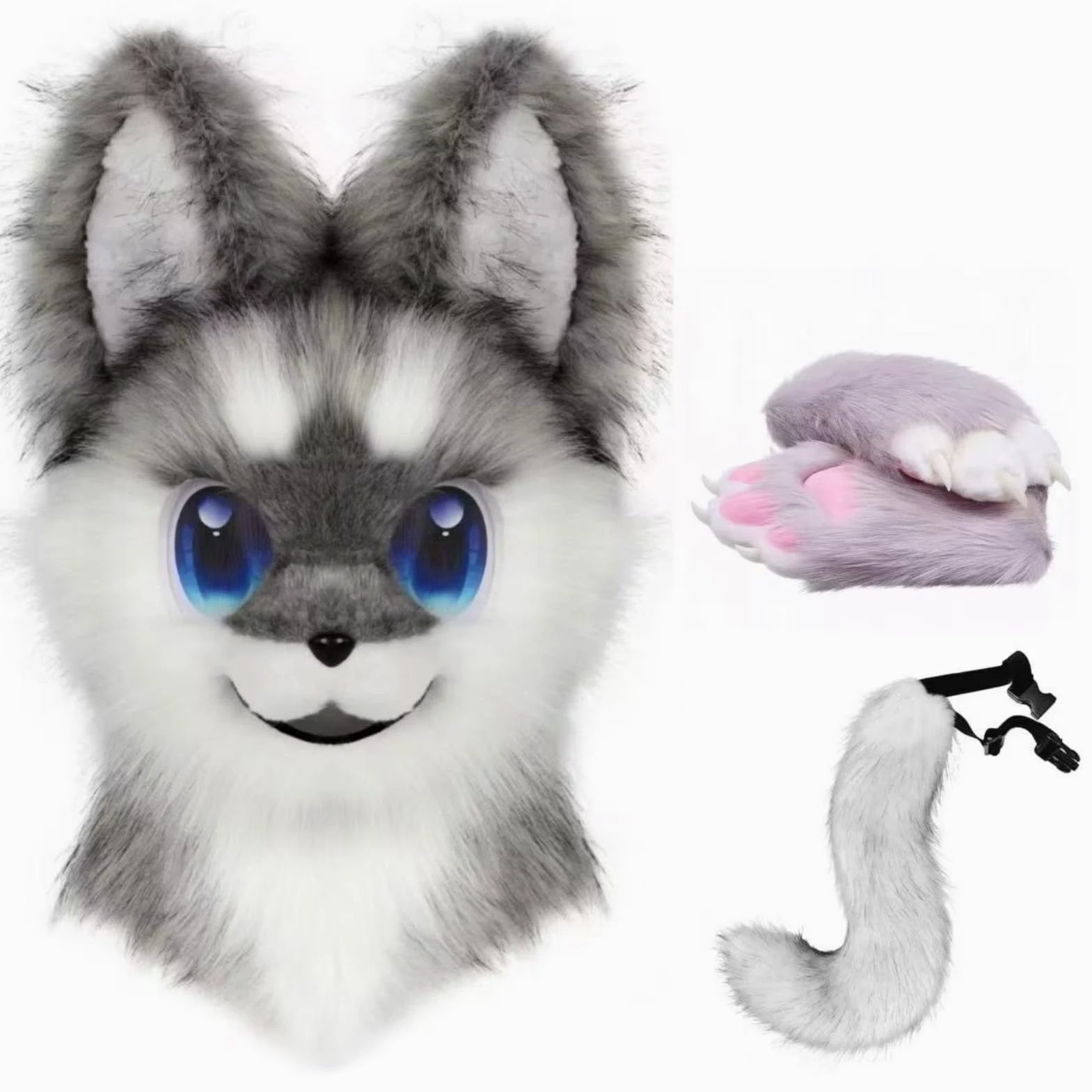 Disfraz Fursuit Mascota Furry con Cabeza, Patas y Cola Peludas – Ideal para Cosplay y Fiestas de Halloween