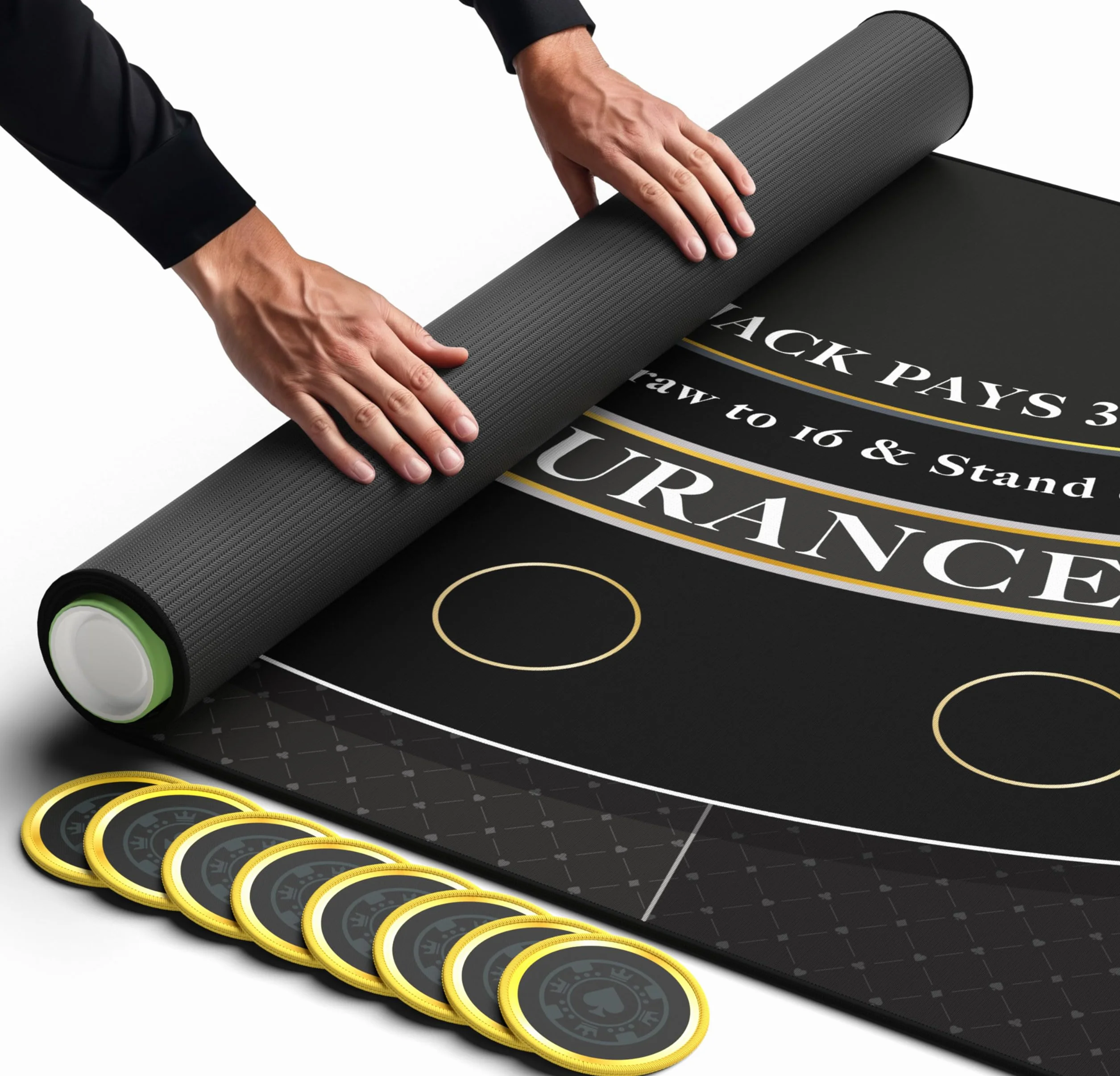 Newverest Tapete De Blackjack 178 x 89 cm (70x35 in), Tapete De Blackjack De Mesa Estilo Casino para Noches De Juego, con Bolsa con Cremallera Y 8 Posavasos En Caja Regalo