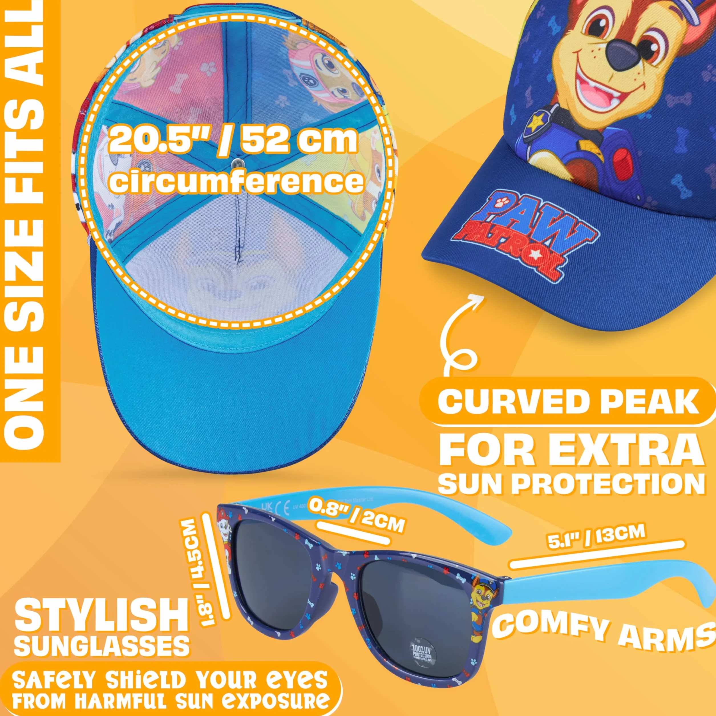 Paw Patrol Minions Gorra Infantil Ajustable Gafas de Sol UV 400 Conjunto Verano Niño Accesorios