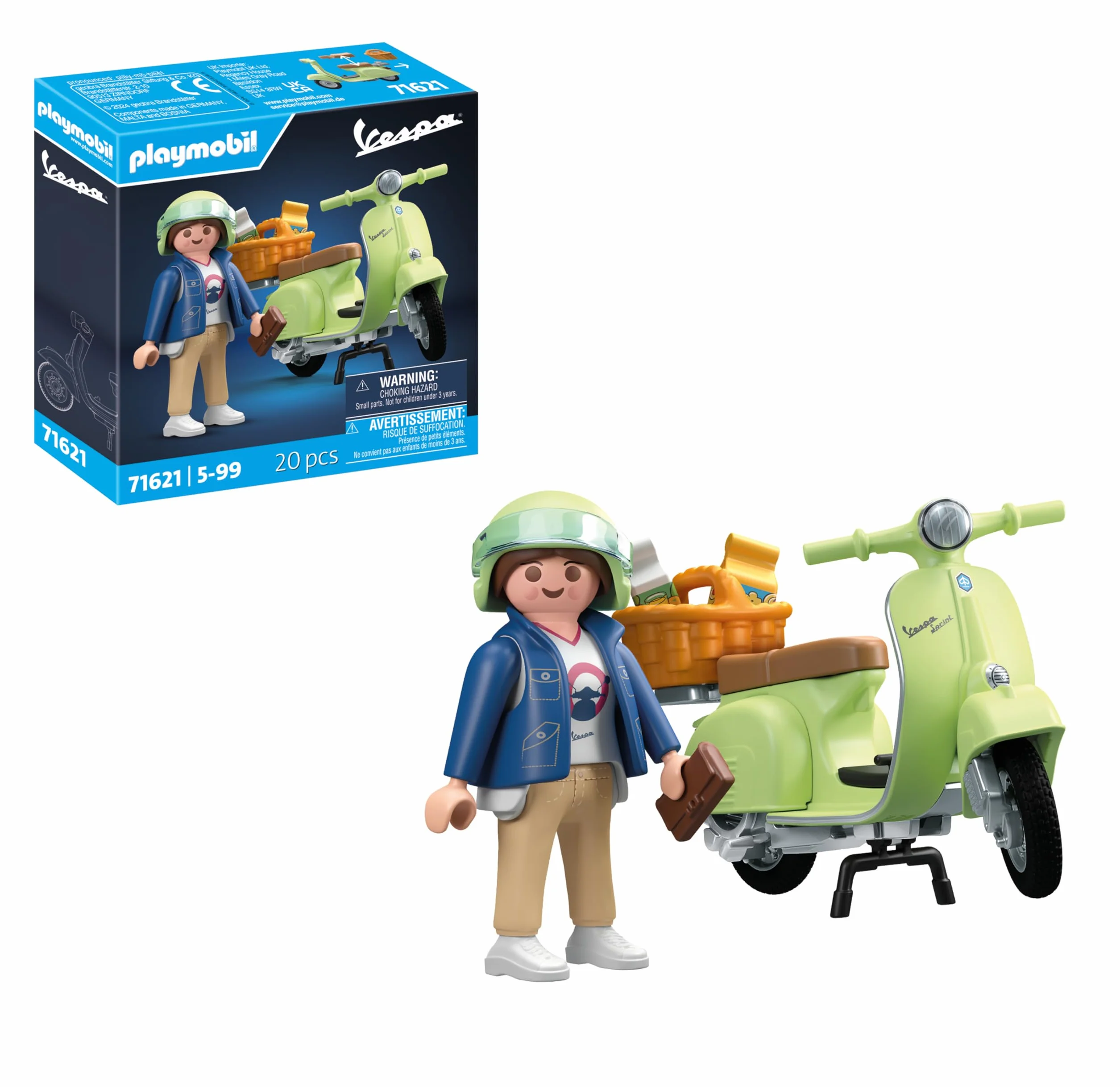 PLAYMOBIL Cars 71621 1969 Vespa 150 Sprint Veloce, Verde Claro, Modelo Fiel para Coleccionistas