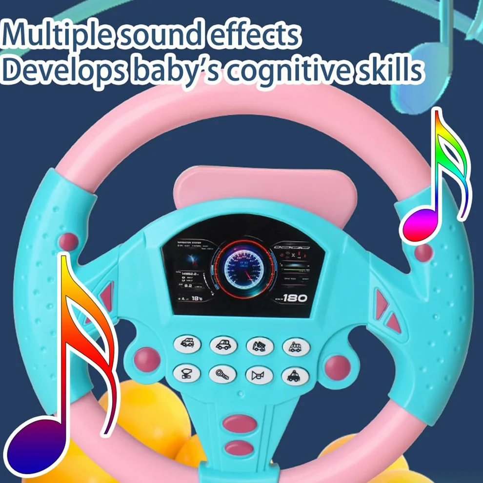 360° Rotating Musical Steering Wheel - Portable Car Back Seat Driving Simulation Toy, Fun Tunes & Realistic Driving Sounds, Travel Activity for On-Road Entertainment During Trips (Yellow)