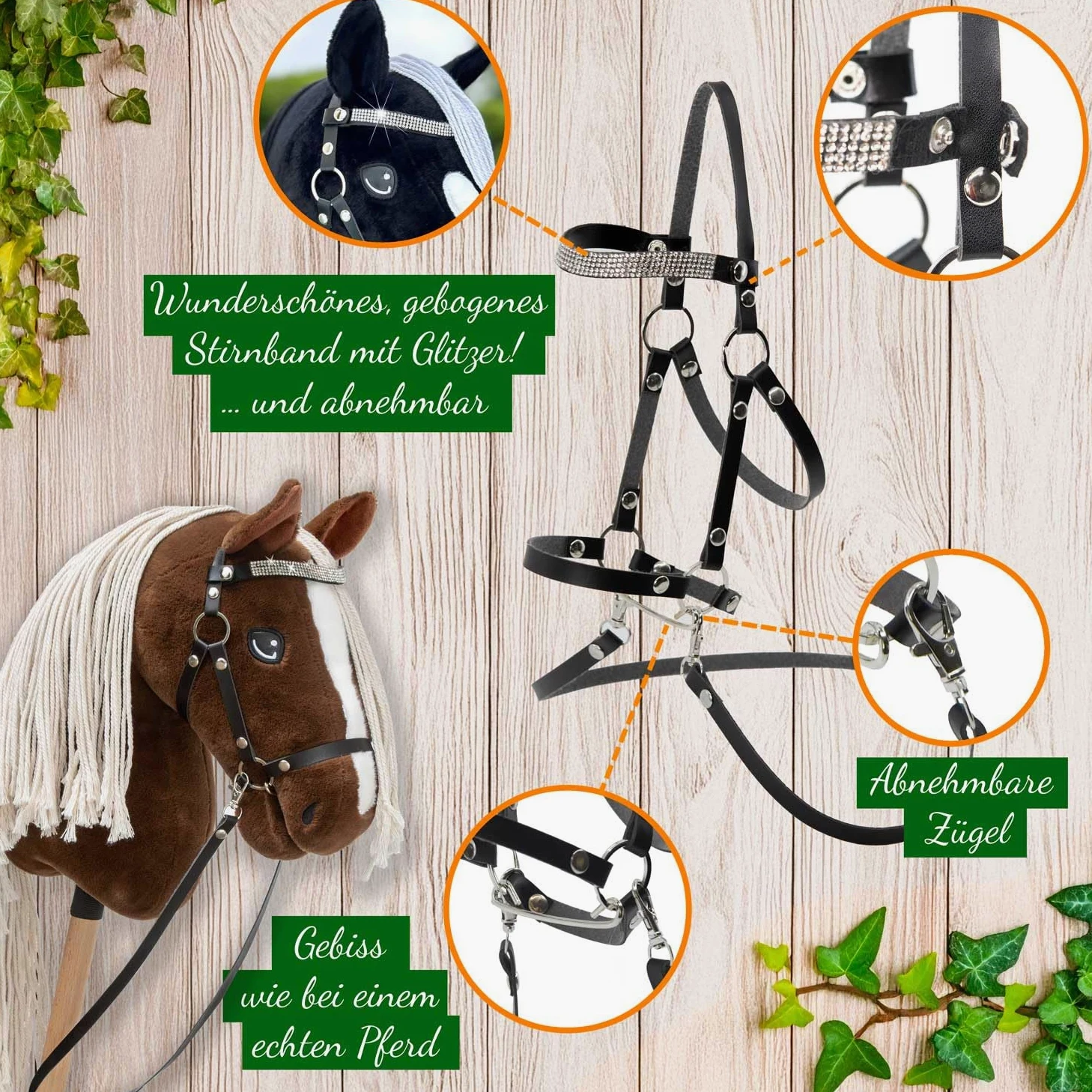 Hobby Horse A3 Sunny Dream - Caballo Alezan Oscuro con crins lavados - Red completa con frontal brillante - Flot Satén Blanco y Marrón Oferta - Juguete ecuestre para niños y adolescentes
