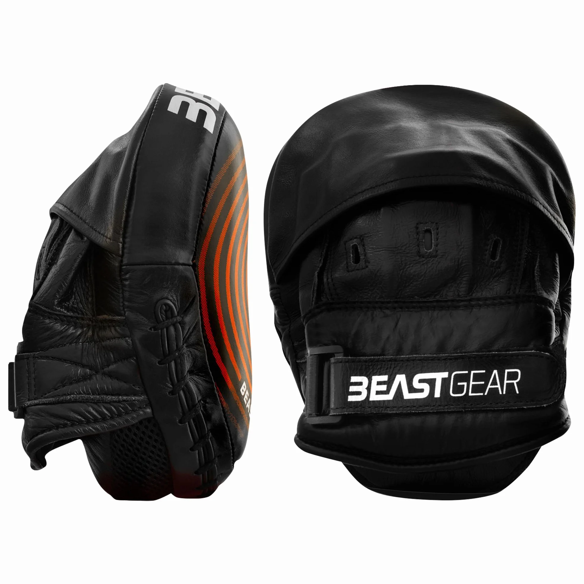 Beast Gear Almohadillas de boxeo de piel de vaca auténtica, diseño curvado con soporte de muñeca para MMA, Kickboxing y Muay Thai