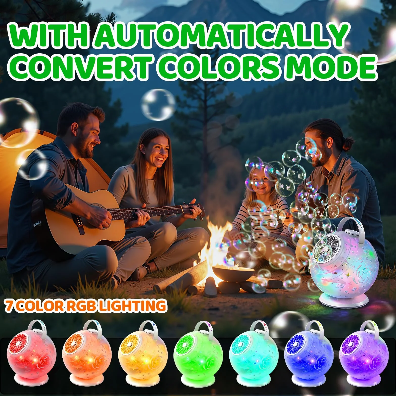 Tecnock Máquina de Burbujas Recargable con Mando a Distancia, Rotación 90°/360°, 20000+ Burbujas/Min, Luces LED de 7 Colores, Batería 1200 mAh, 45 Min de Autonomía, USB-C, para Niños, Fiestas y Bodas