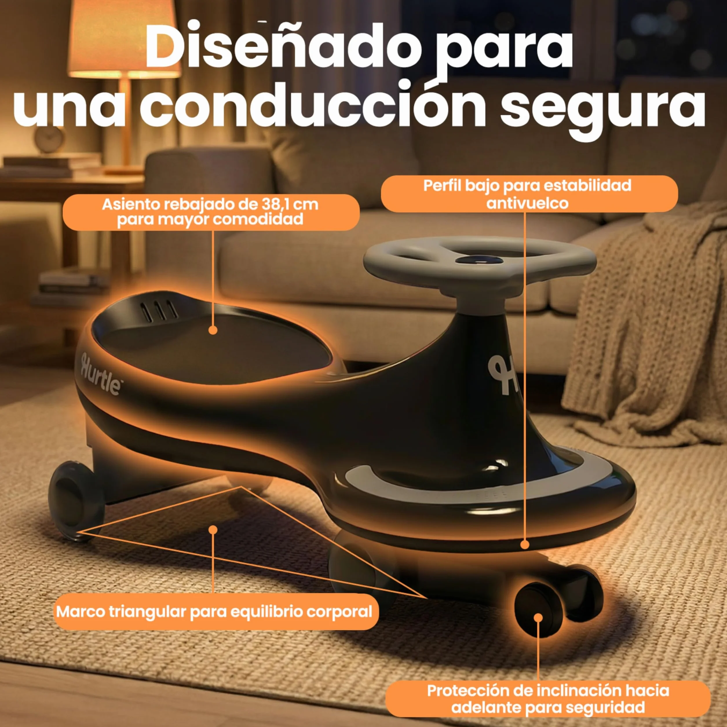 Hurtle Coche correpasillos Wiggle Coaster Car, Montable niños sin Pedales ni batería, Giro Movimiento, Interior Exterior, 2 Años+