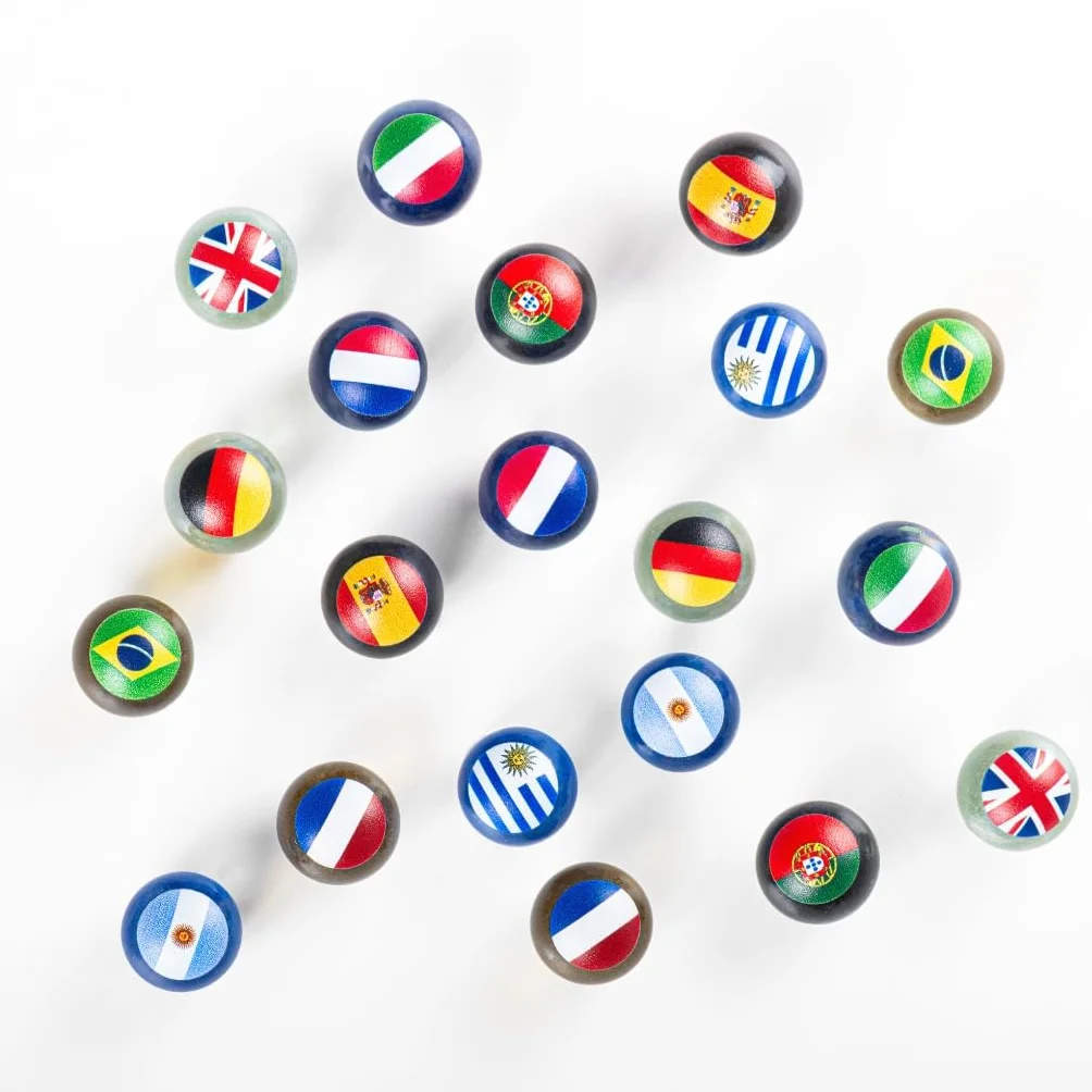 Luxury 20 Canicas para Niños de Cristal con Banderas de Países Coleccionar o Jugar con Circuitos Vtech o HAPE Madera. Tamaño 16 MM (Champions Collection)