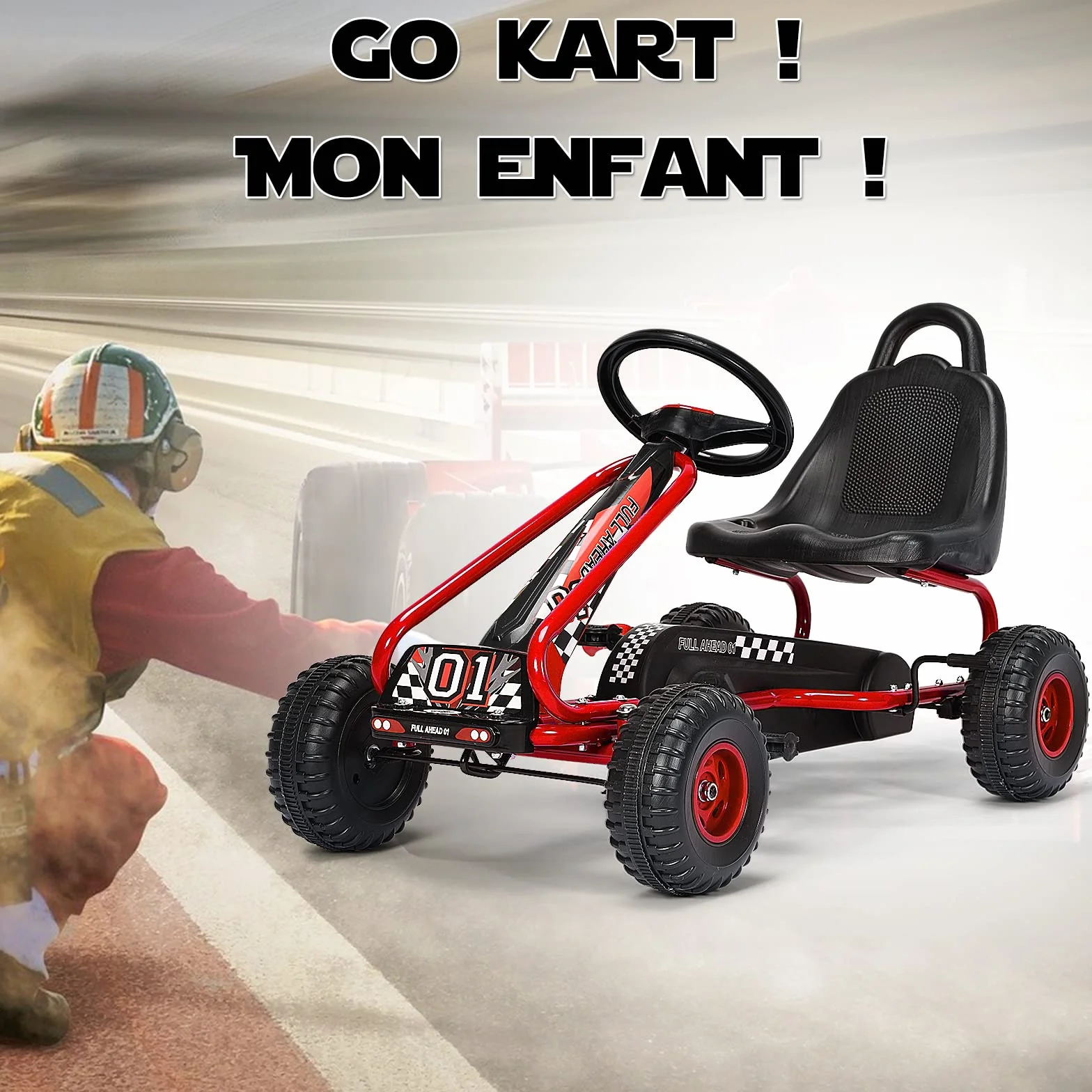 RELAX4LIFE Go Kart para Niños con Freno de Mano y Asiento Ajustable, Coche de Pedales con Ruedas Antideslizantes y Freno de Mano para 3-6 Años, Regalo para Niños, Carga 30kg (Rojo)