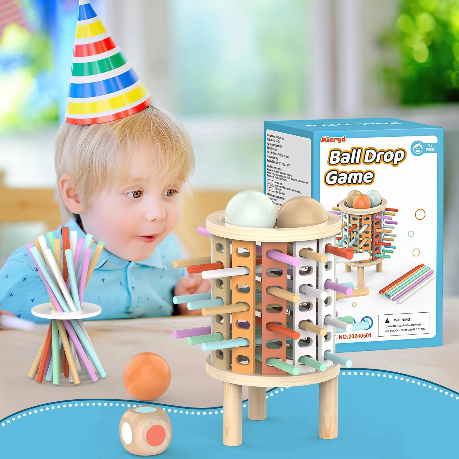 Montessori Juguetes con 28 Palitos de Coloridos Juegos de Mesa Niños Niñas 3 4 5 6 7 8 9 10 11 12 Años Regalo, Juego Educativo Familiar para Cognición y Habilidades Motoras Finas Torre de Madera