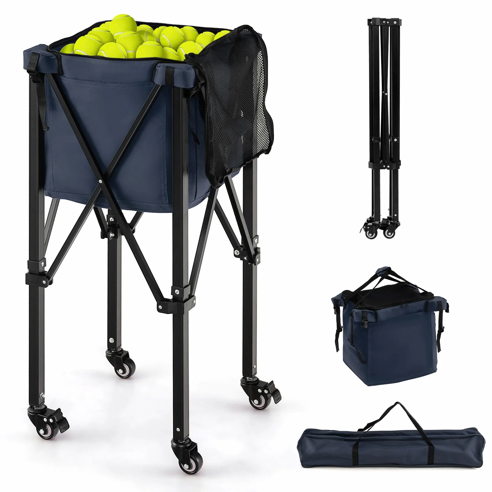 FANTASK Carrito de Tenis Plegable 150 Pelotas Aluminio Ligero 3 kg Azul