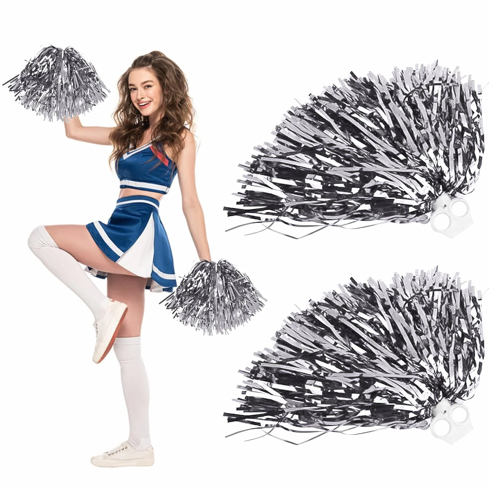 Pompones de Animadora 2 Piezas con Mango, Pompones Deportivos Cheerleading para Eventos Deportivos