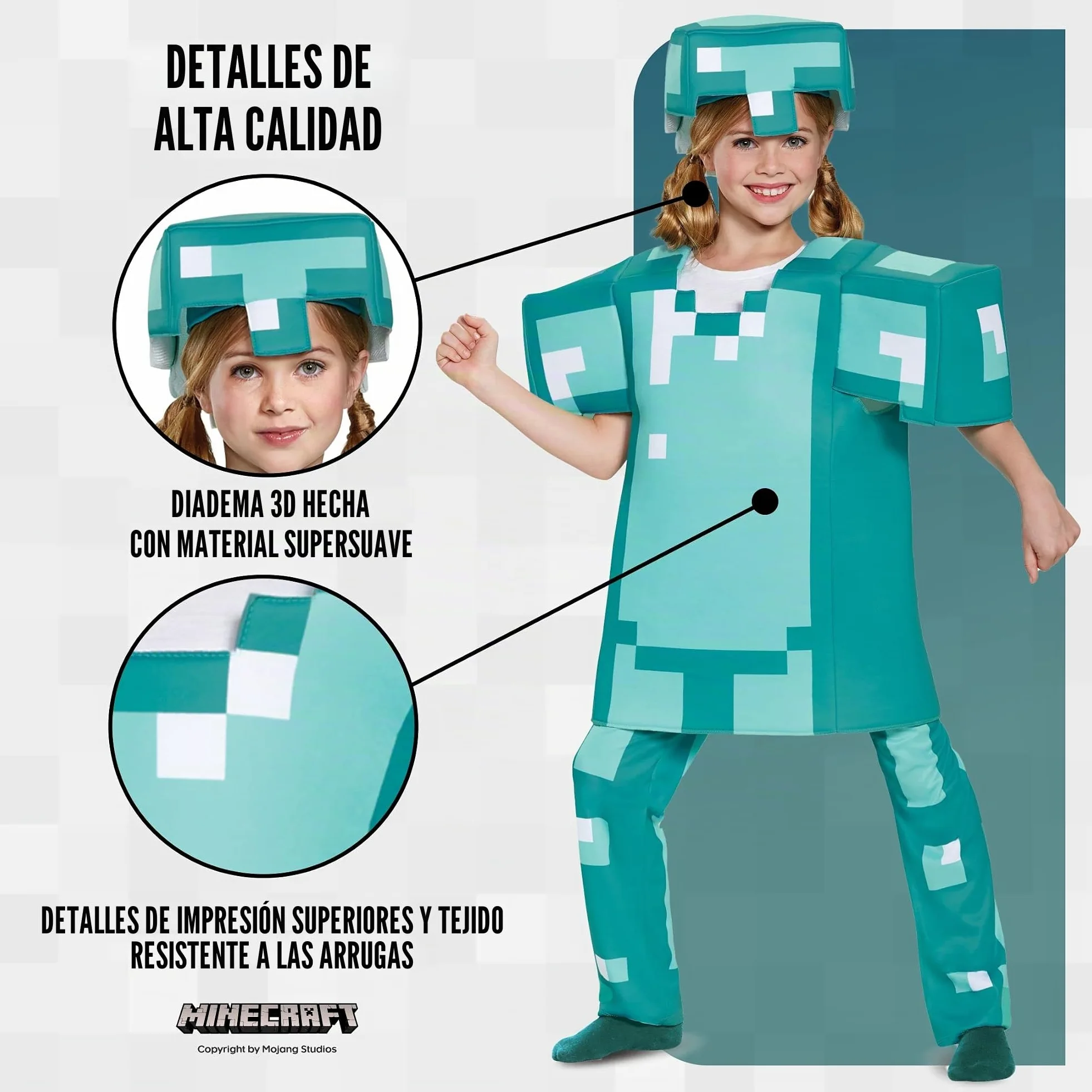 DISGUISE Disfraz oficial de Minecraft de lujo para niños, disfraz de Minecraft con armadura de diamante, disfraz de Halloween, cumpleaños, día mundial del libro para niños